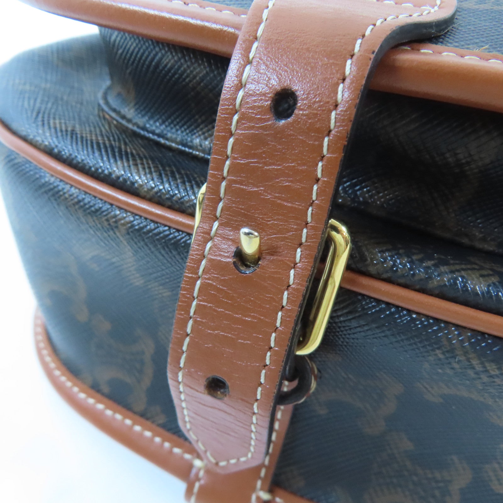 CELINE GHW Shoulder Bag Crossbody Coated Canvas Black Brown