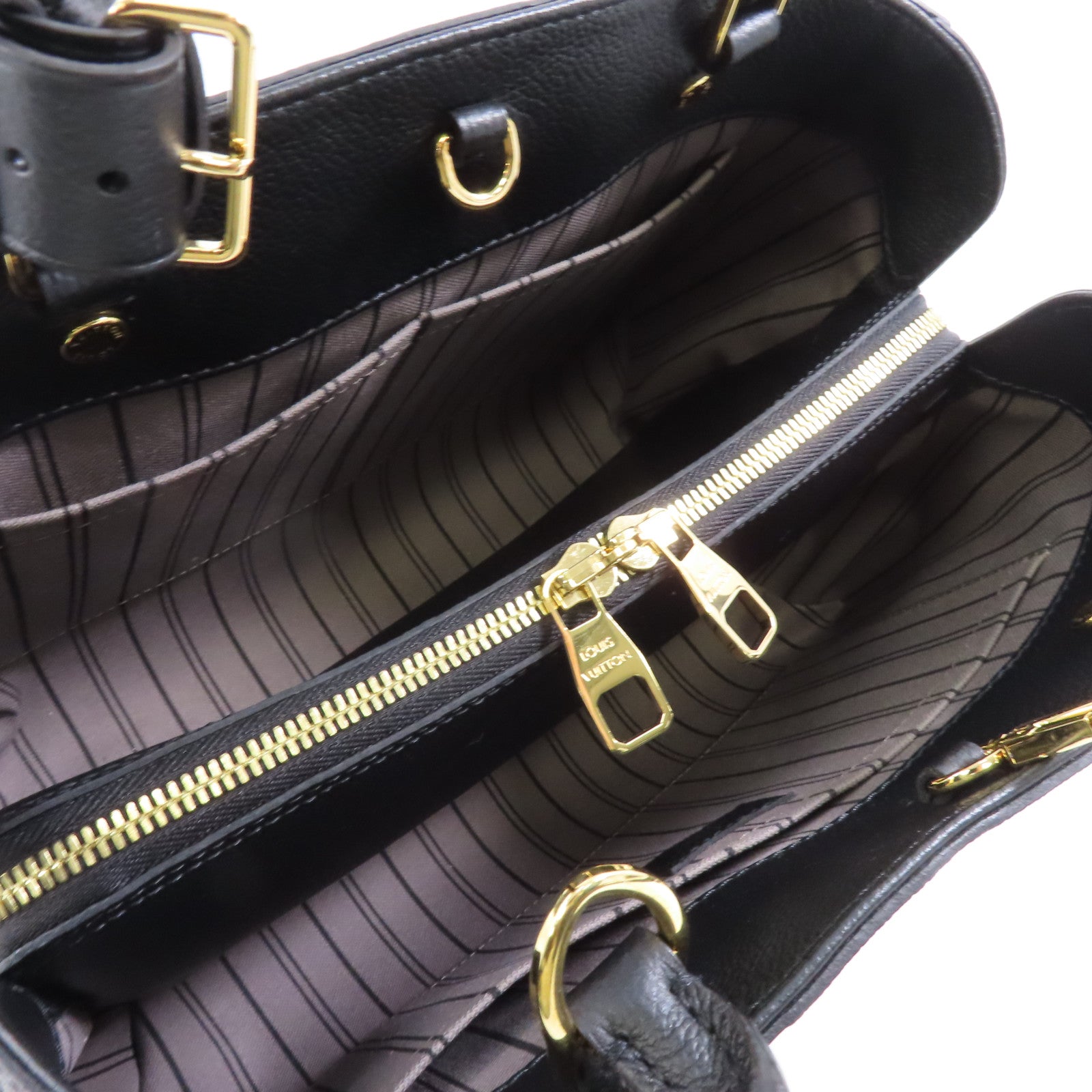 LOUIS VUITTON Monogram Empreinte Montaigne MM金扣手挽肩背兩用袋黑色