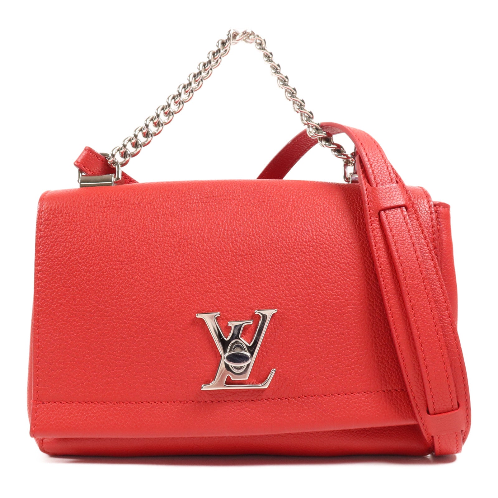 LOUIS VUITTON 牛皮皮革Lock Me II BB銀扣鏈帶手挽肩背兩用袋