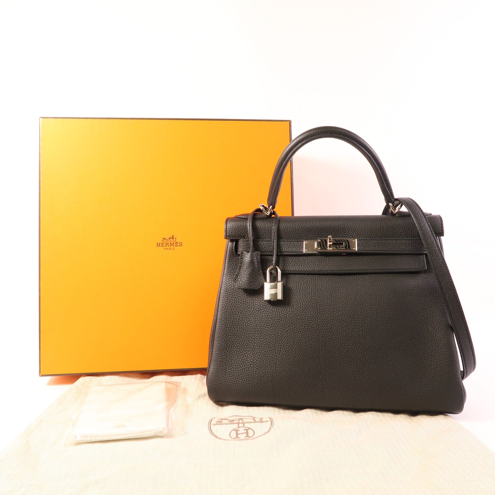 HERMES PHW Kelly 28 2 Way Shoulder Bag Handbag Togo Leather Noir