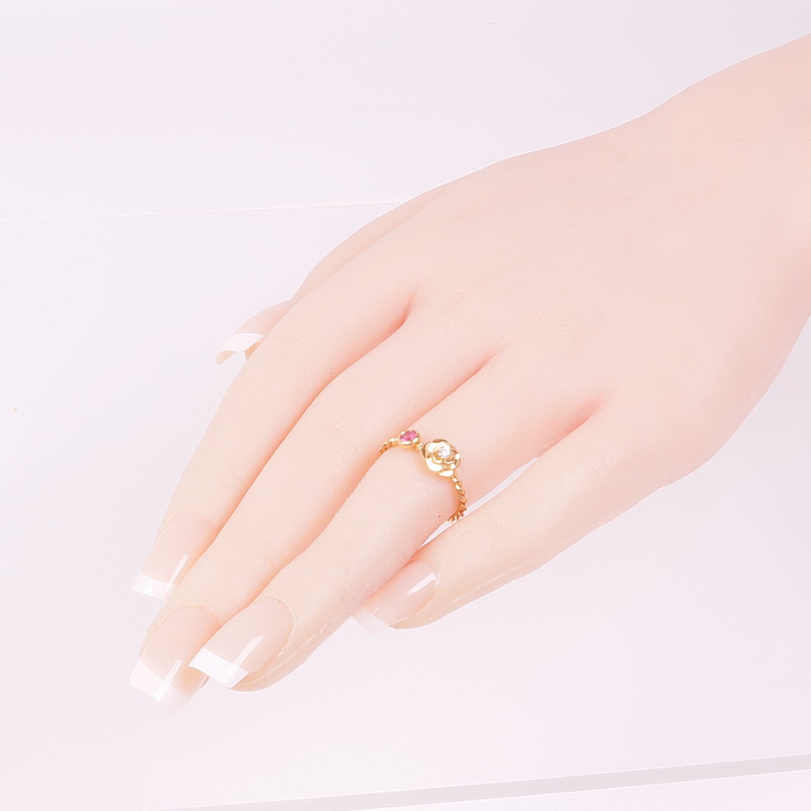 PIAGET 18K玫瑰金Diamond Pink Sapphire Ring鑽石/粉紅色藍寶石戒指US#4.75