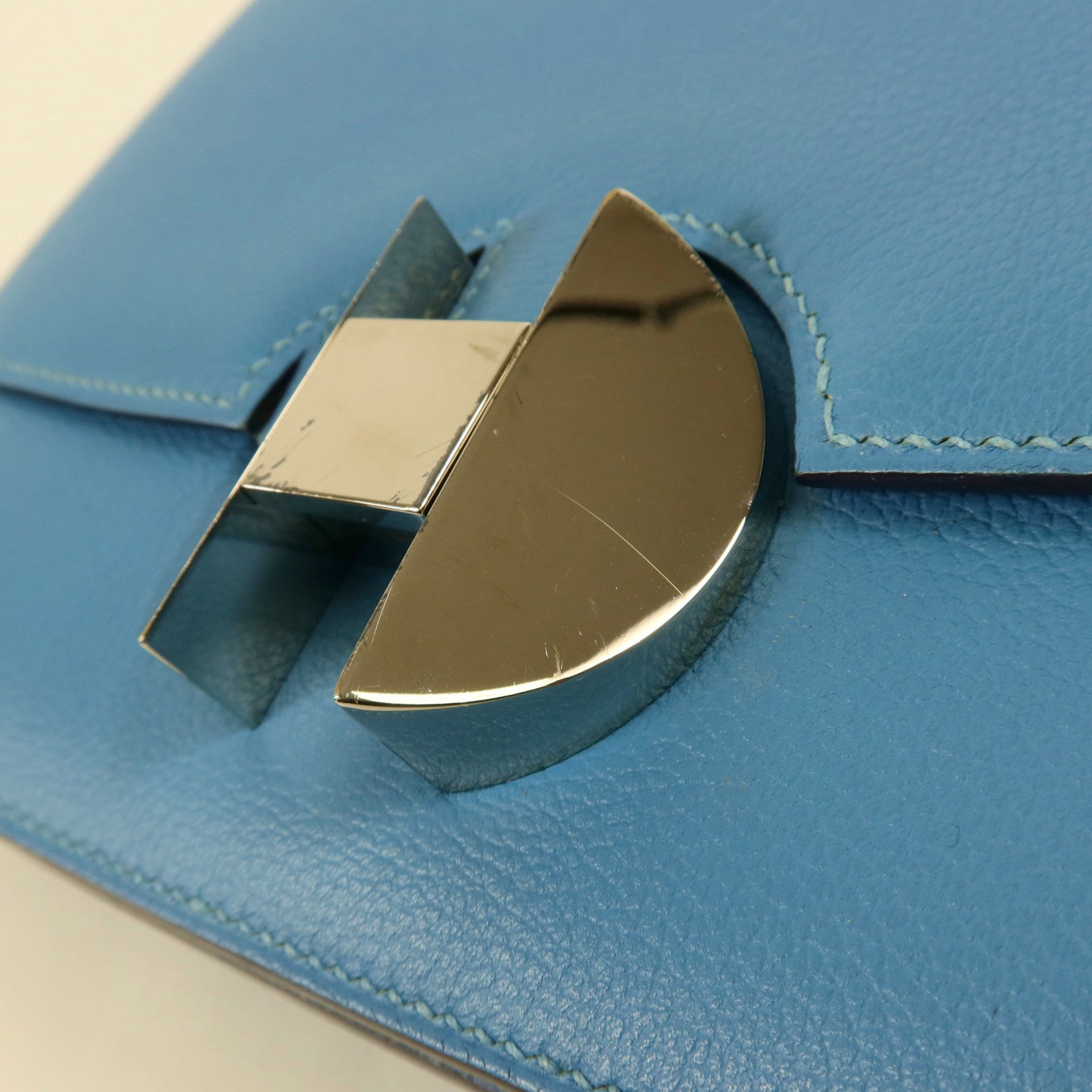 HERMES Evercolor皮革2002銀扣肩背袋Bleu Du Nord