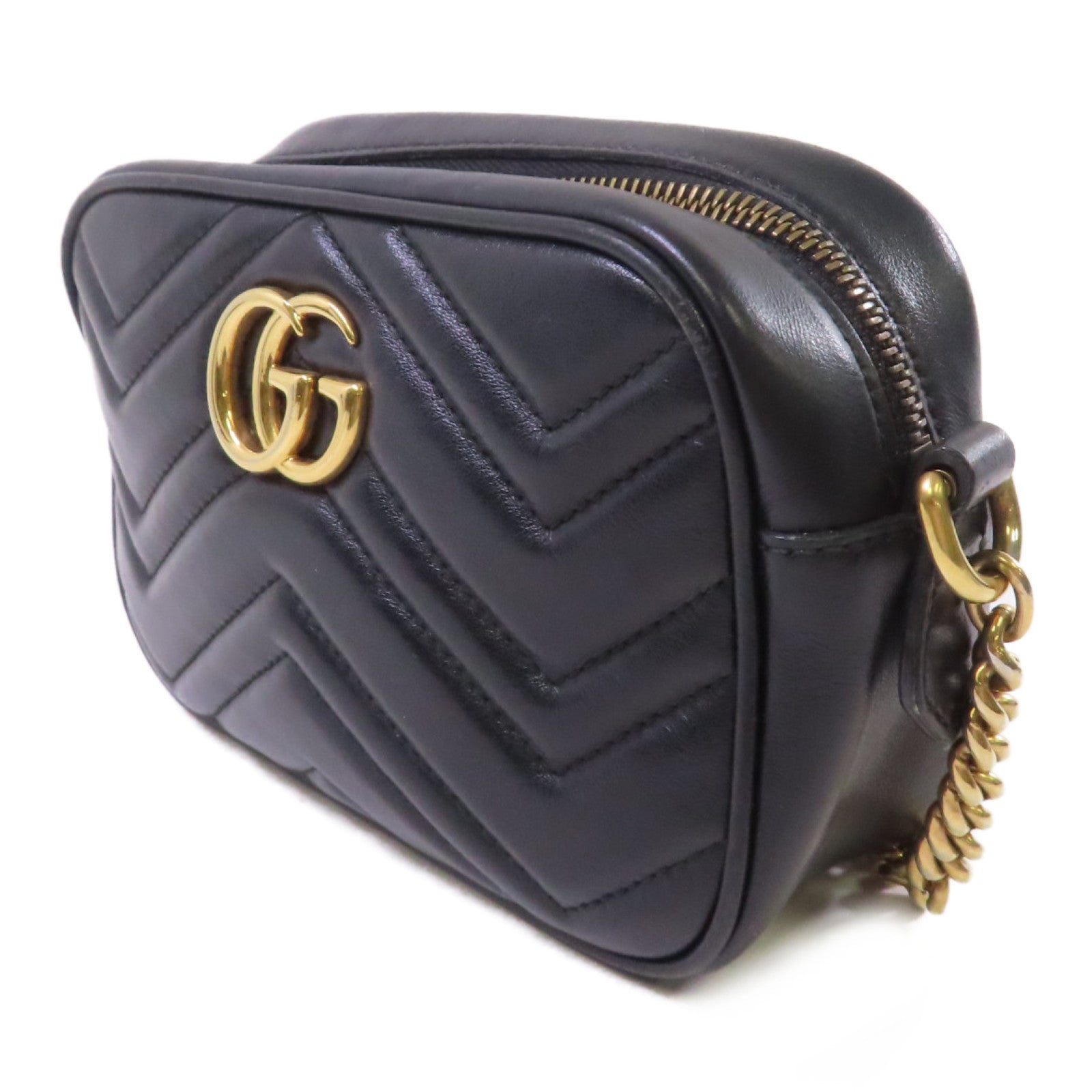 GUCCI 【激減優惠】牛皮皮革GG Marmont Mini Shoulder Bag金扣肩背袋黑色