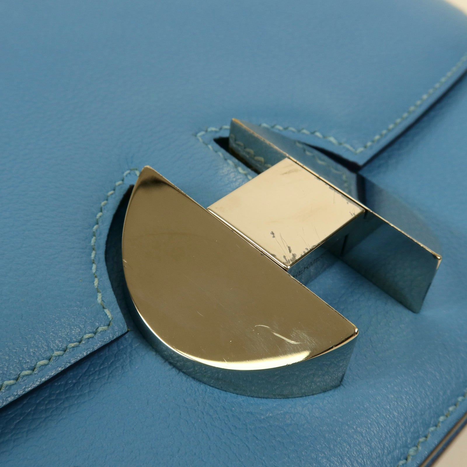 HERMES Evercolor皮革2002銀扣肩背袋Bleu Du Nord