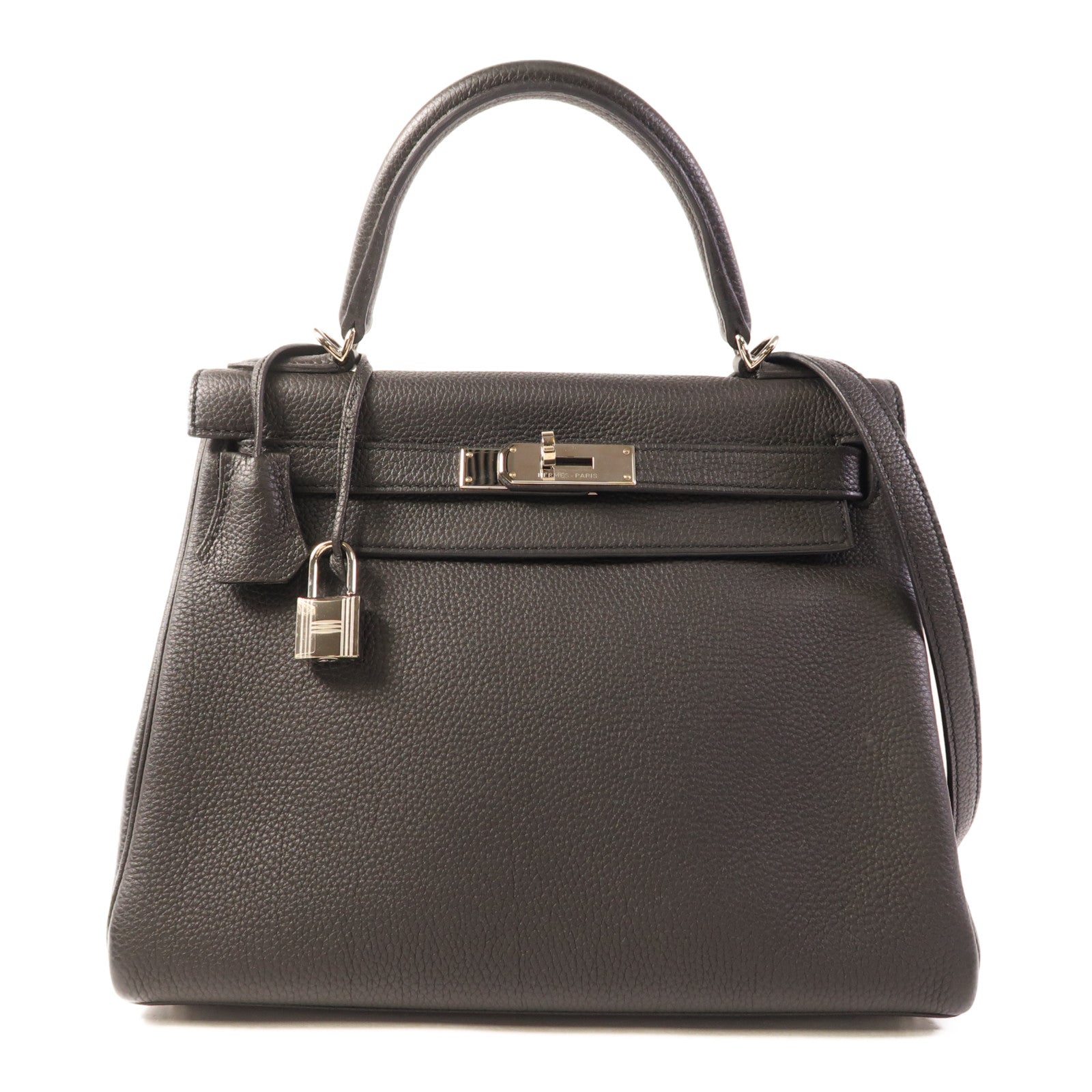 HERMES PHW Kelly 28 2 Way Shoulder Bag Handbag Togo Leather Noir