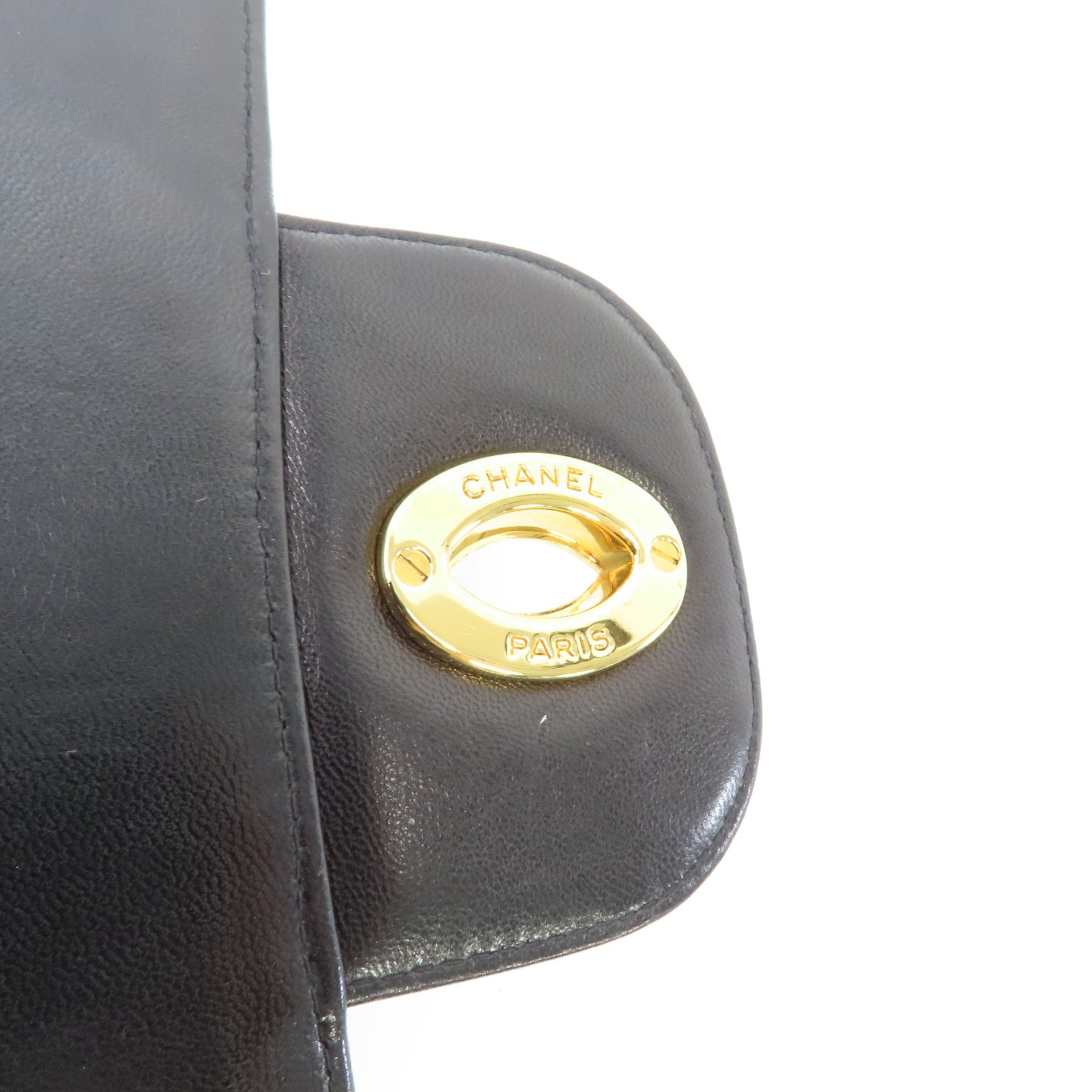 CHANEL 菱格牛皮皮革Chain Shoulder Bag金扣鏈帶肩背袋黑色