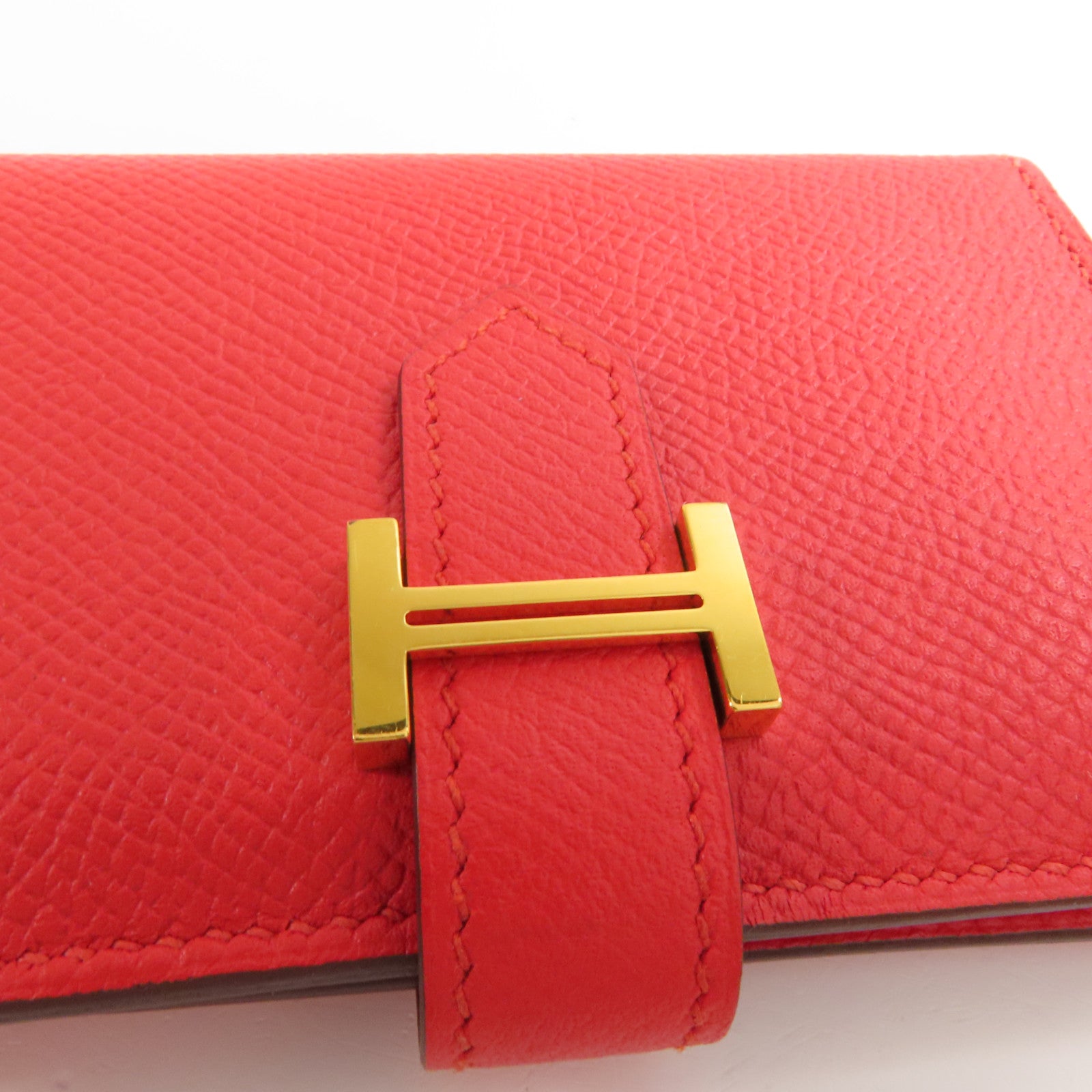 HERMES Epsom皮革Bearn Card Case金扣卡片套Rouge Tomate