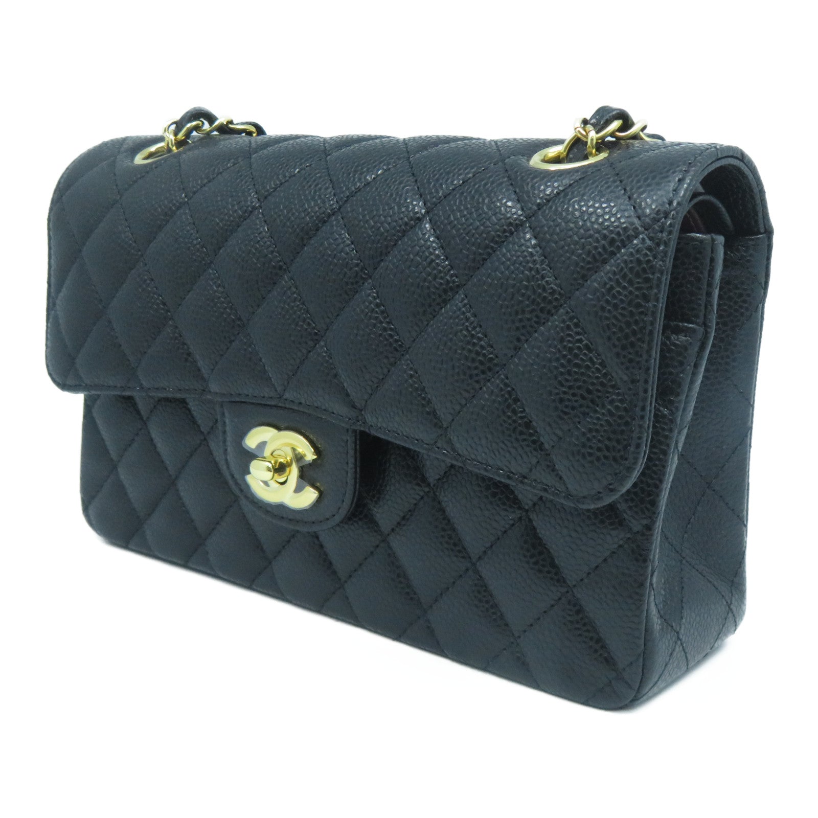 CHANEL 【激減優惠】菱格Caviar皮革Chain Shoulder Bag金扣鏈帶肩背袋黑色