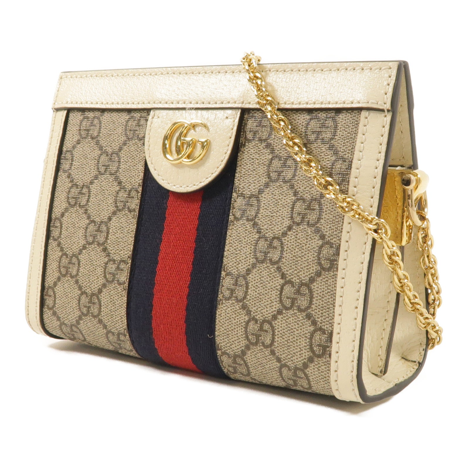 GUCCI 塗層帆布Ophidia GG金扣鏈帶肩背袋