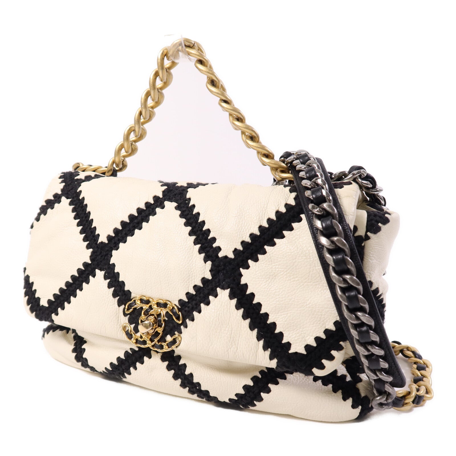 CHANEL 牛皮皮革Chanel 19 Large金扣鏈帶手挽肩背兩用袋