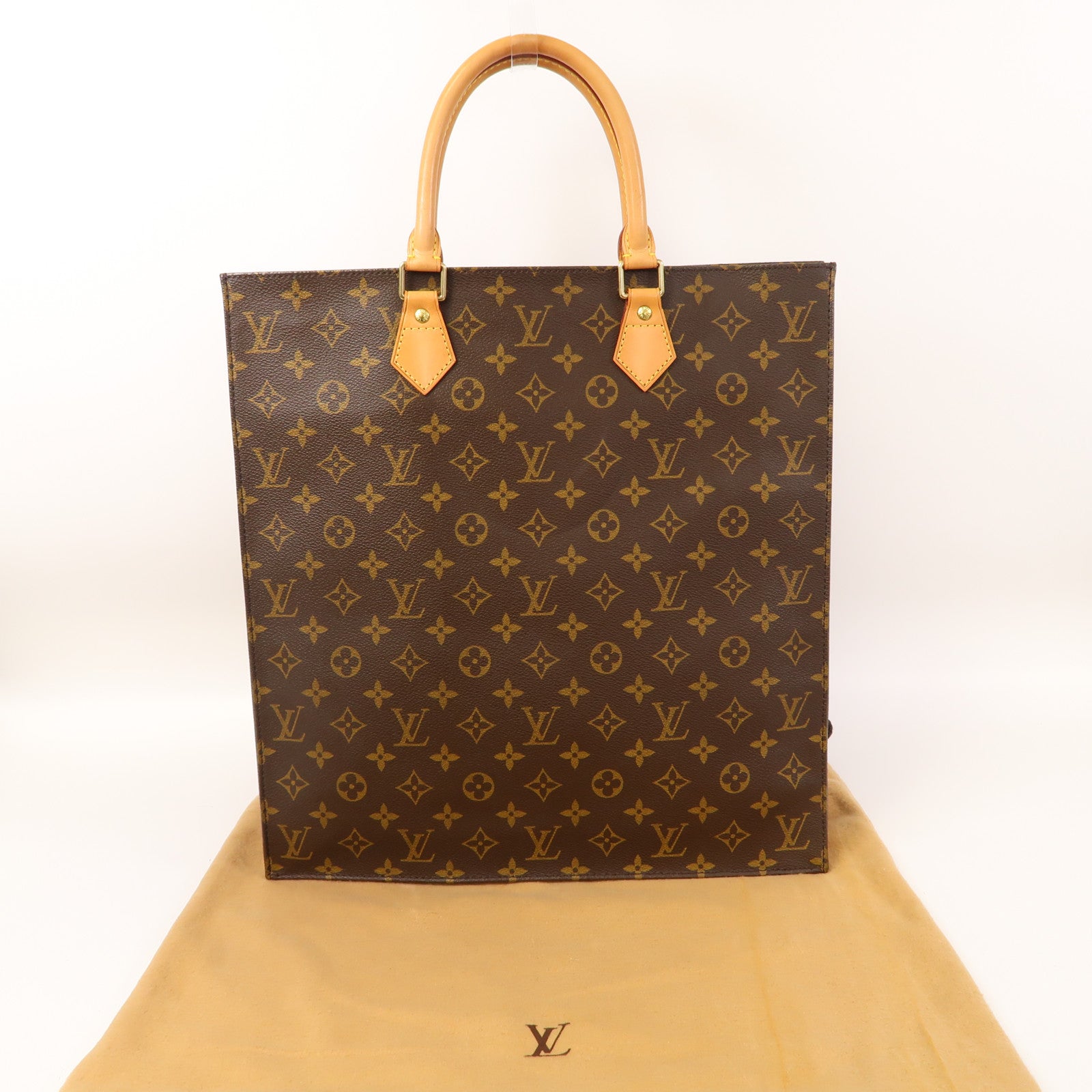 LOUIS VUITTON Monogram Sac Plat金扣手挽袋啡色