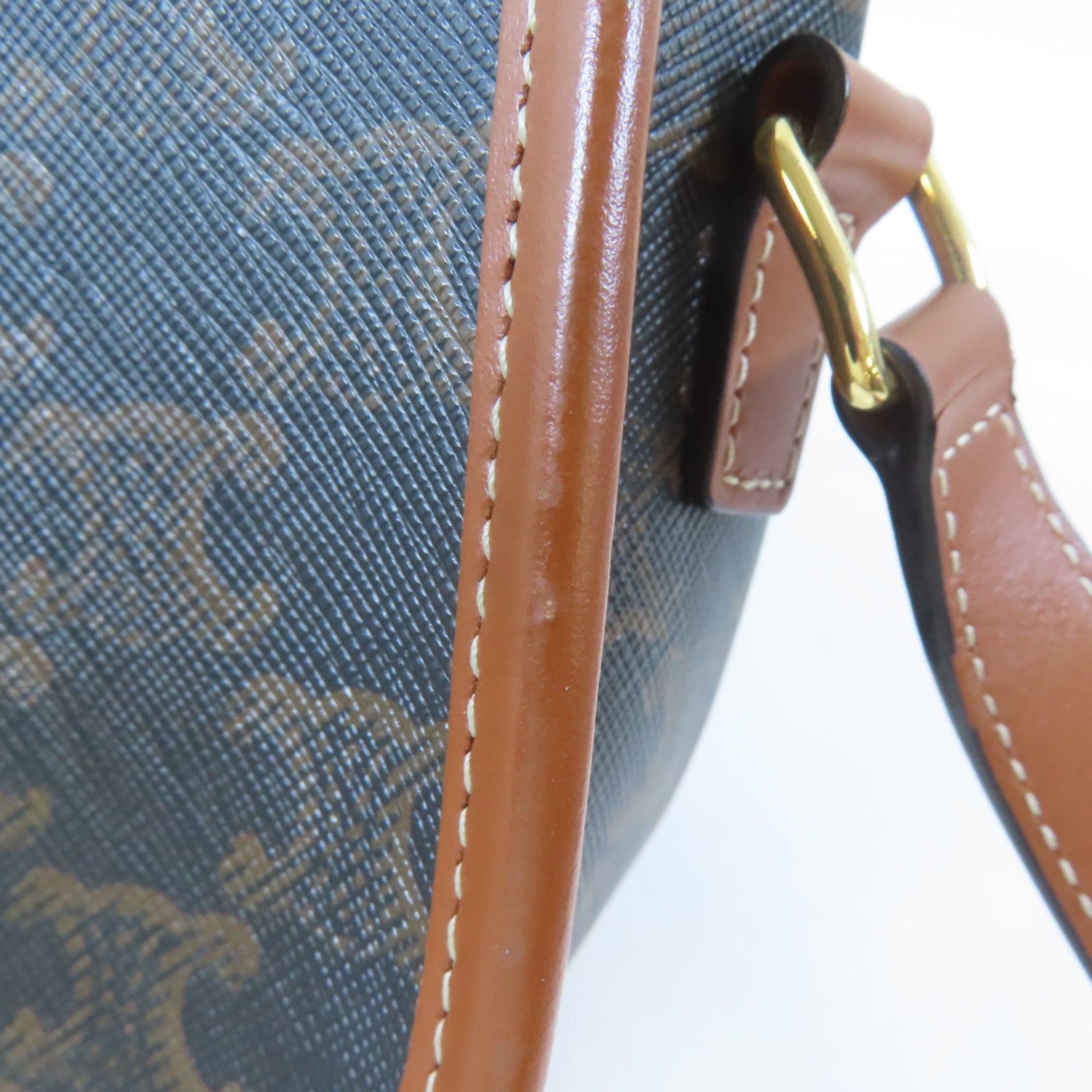 CELINE GHW Shoulder Bag Crossbody Coated Canvas Black Brown