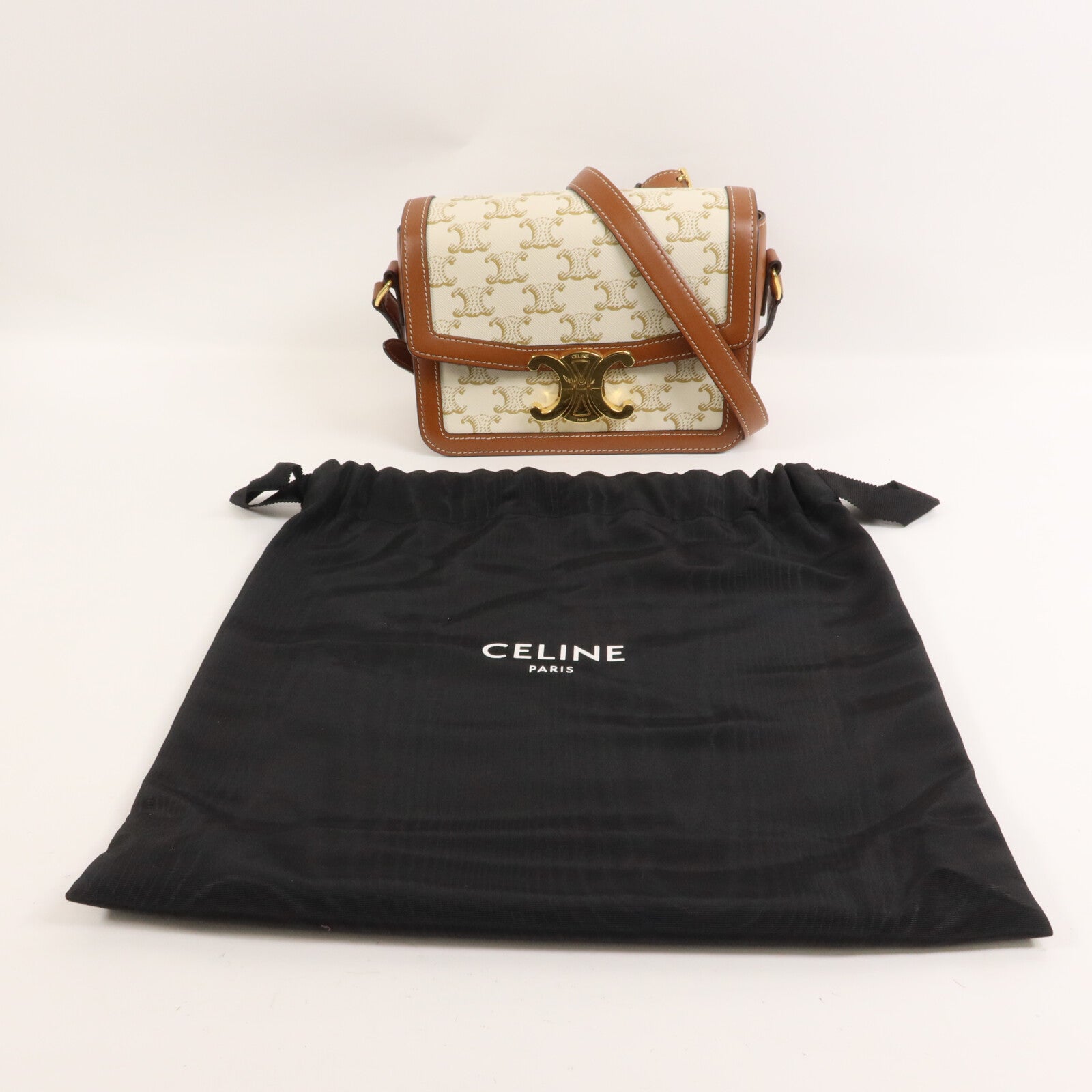 CELINE 牛皮皮革/塗層帆布Classique Triomphe Teen肩背袋