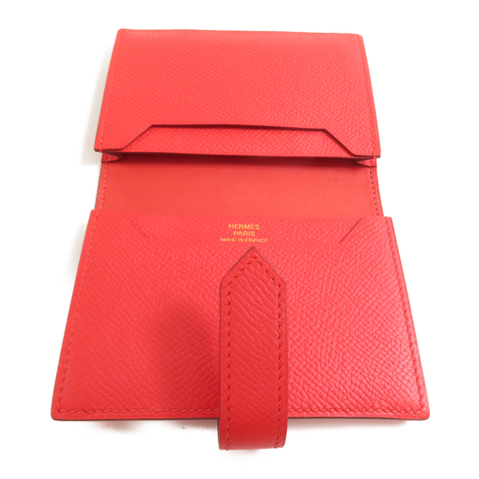 HERMES Epsom皮革Bearn Card Case金扣卡片套Rouge Tomate