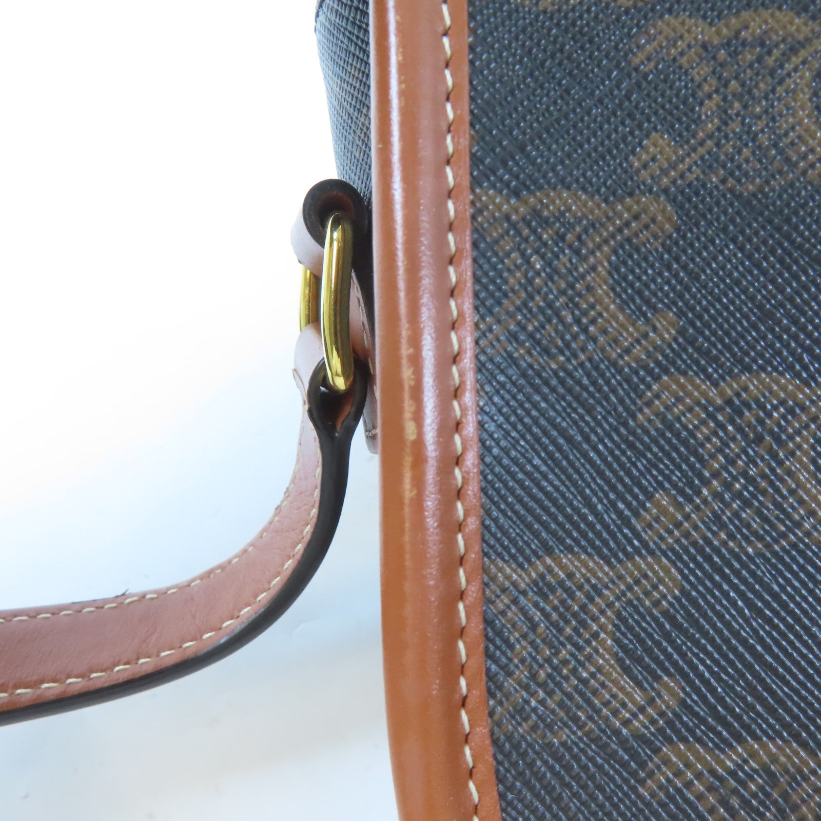 CELINE GHW Shoulder Bag Crossbody Coated Canvas Black Brown