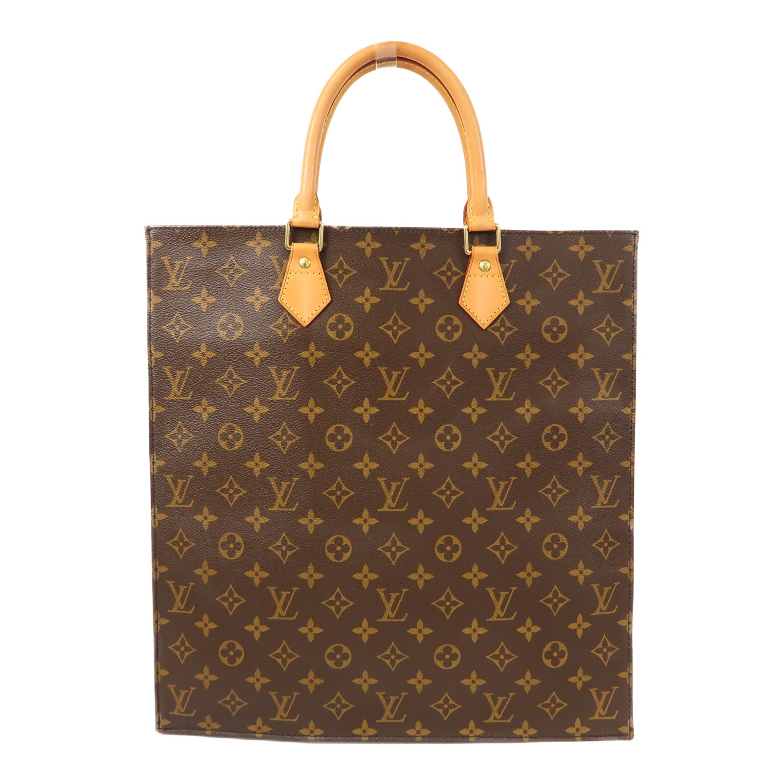 LOUIS VUITTON Monogram Sac Plat金扣手挽袋啡色