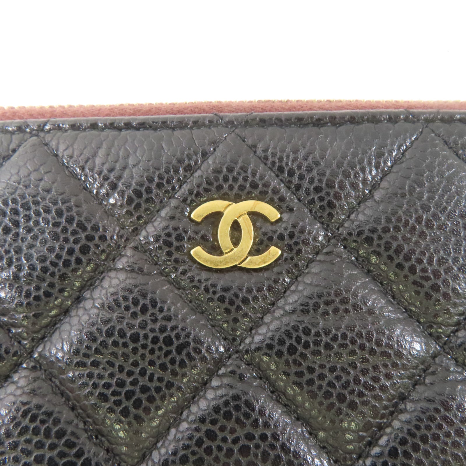 CHANEL 牛皮皮革Pouch金扣手拿包黑色/棕色