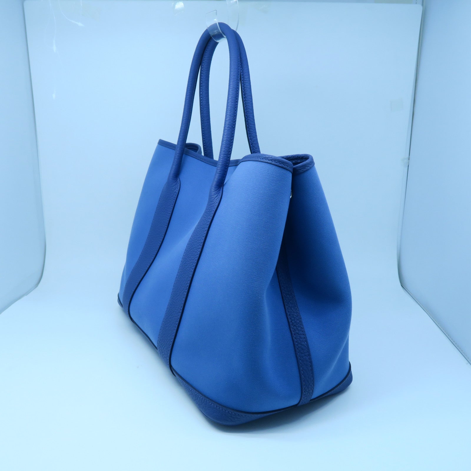HERMES 【激減優惠】帆布GardenParty PM銀扣手挽袋深藍瑪瑙