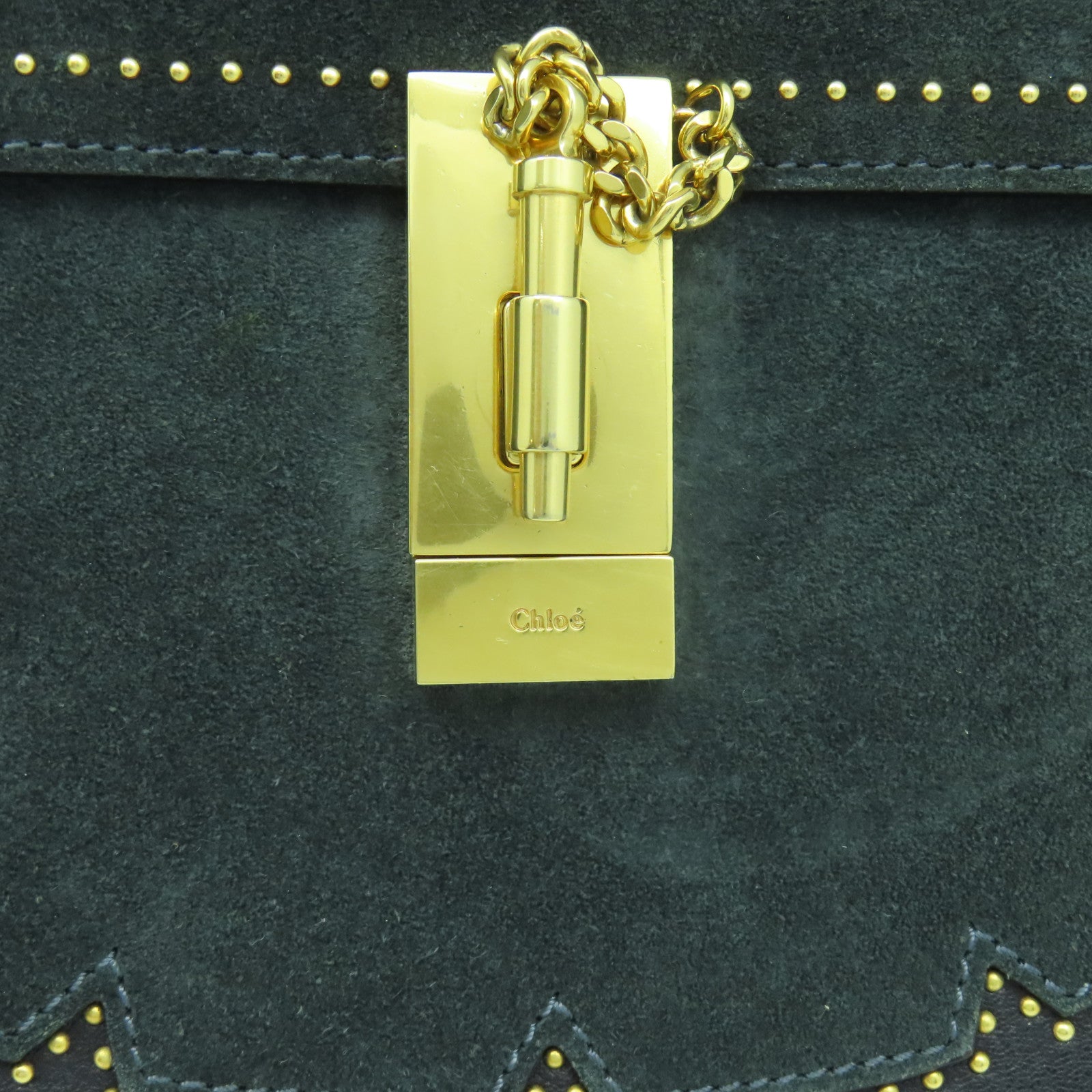 Chloe 【清倉大減價】麂皮皮革Chain Shoulder金扣鏈帶肩背袋黑色
