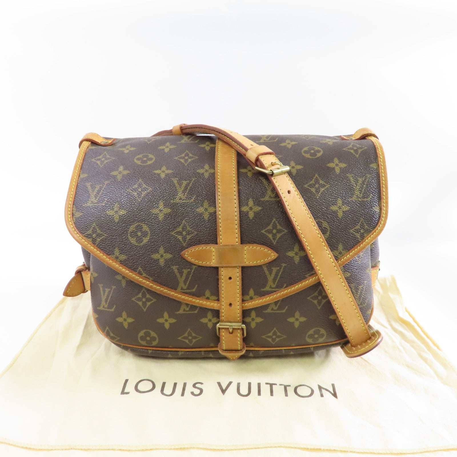 LOUIS VUITTON Monogram Saumur 30金扣肩背袋棕色