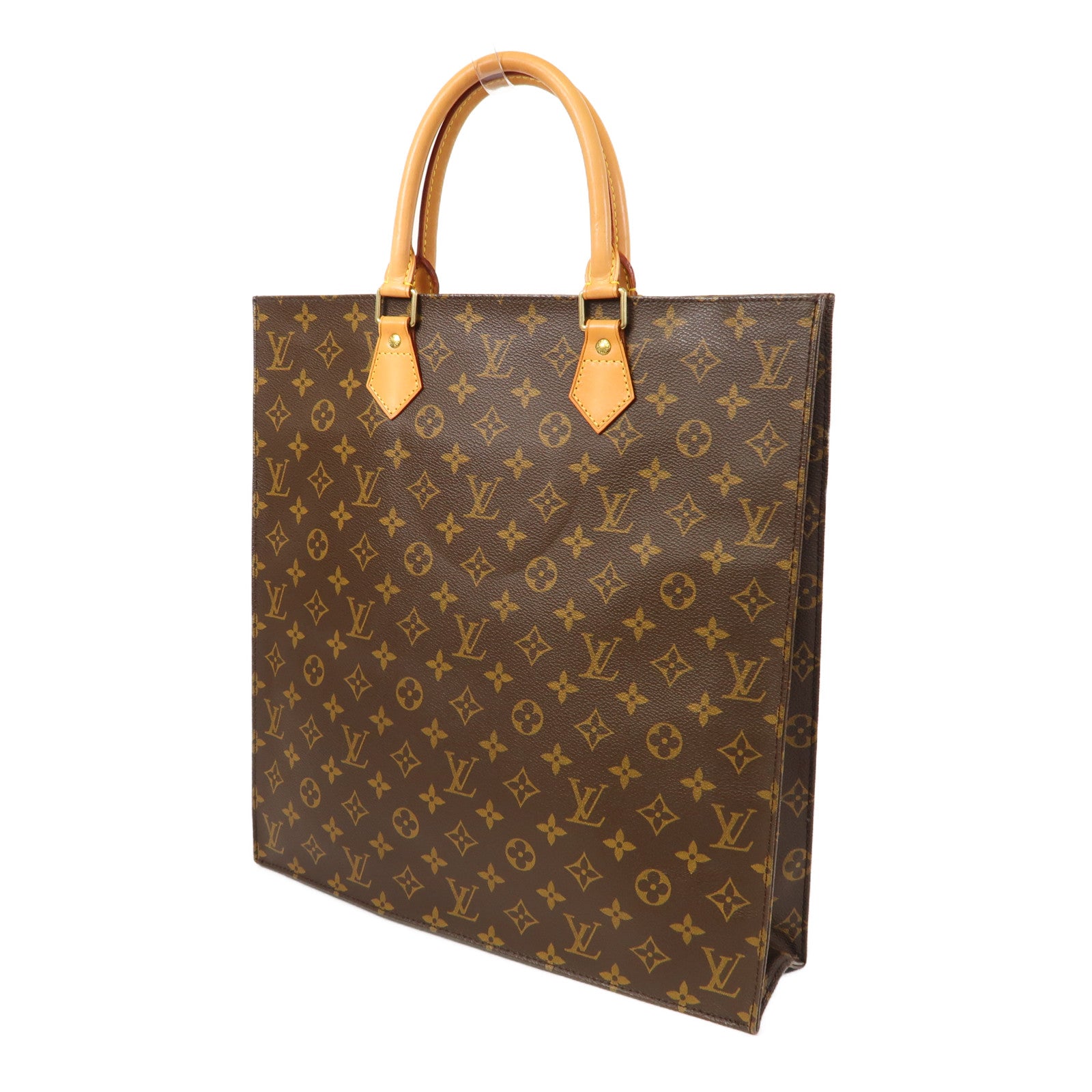 LOUIS VUITTON Monogram Sac Plat金扣手挽袋啡色