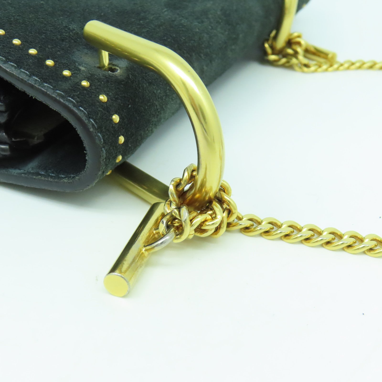 Chloe 【清倉大減價】麂皮皮革Chain Shoulder金扣鏈帶肩背袋黑色