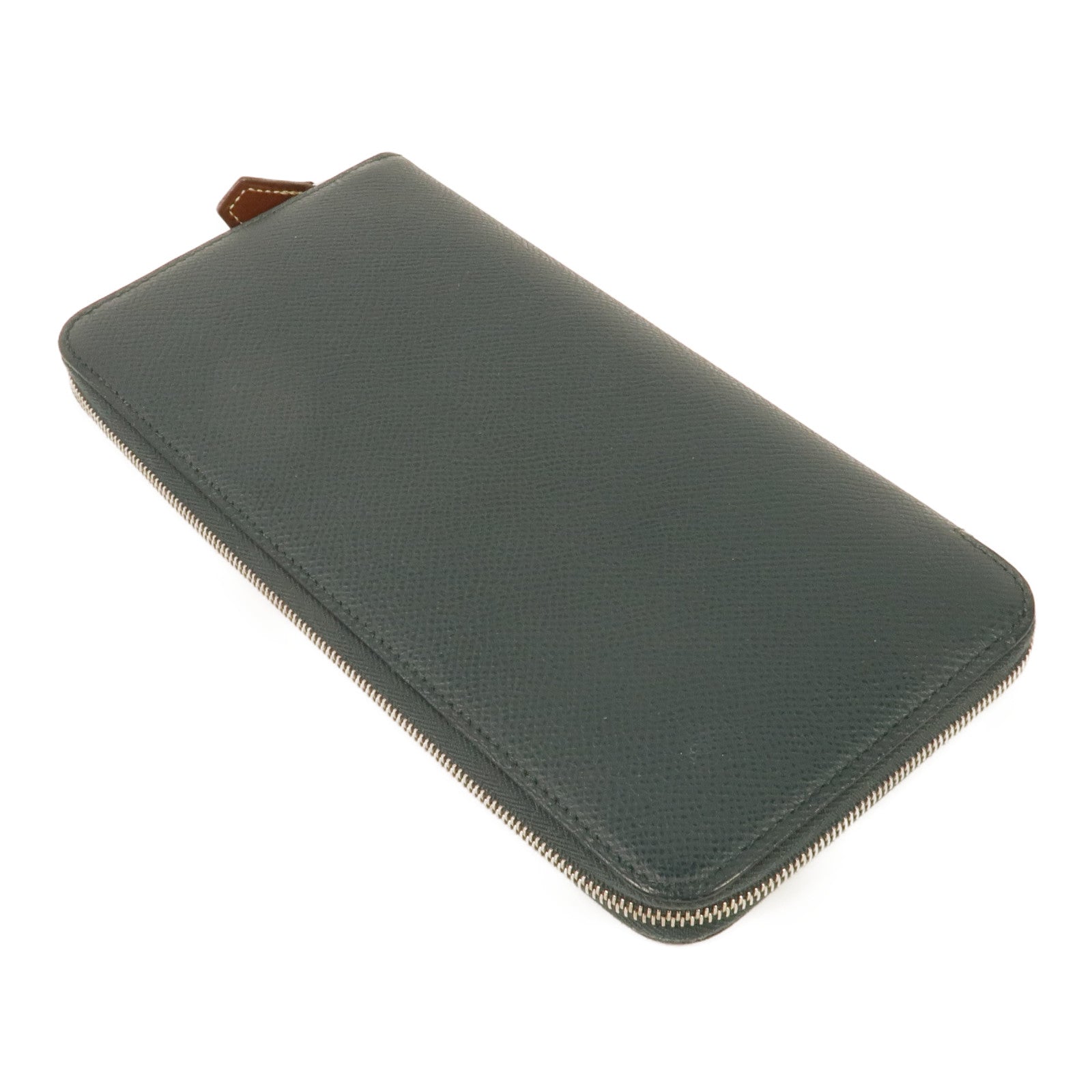 HERMES Epsom皮革Silk In Long Wallet銀扣長錢包Vert Cypress