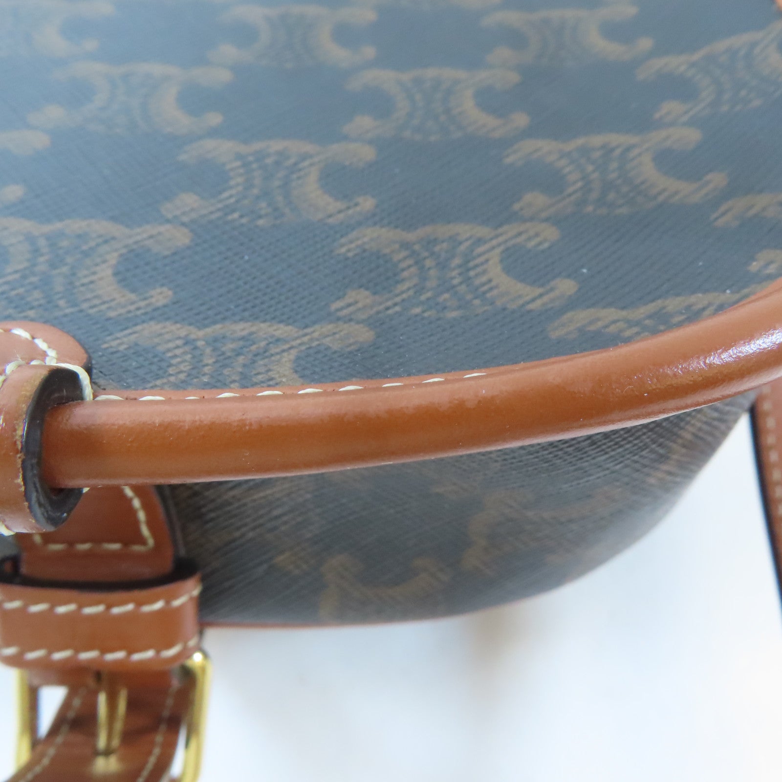 CELINE GHW Shoulder Bag Crossbody Coated Canvas Black Brown