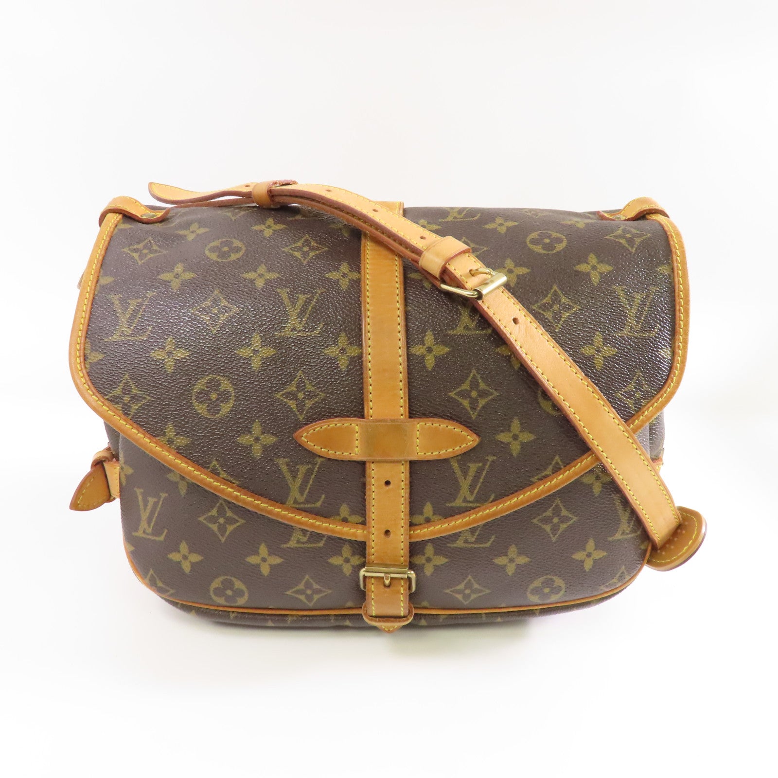 LOUIS VUITTON Monogram Saumur 30金扣肩背袋棕色