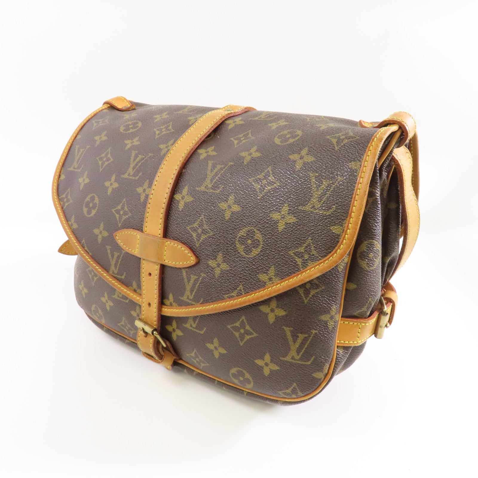 LOUIS VUITTON Monogram Saumur 30金扣肩背袋棕色