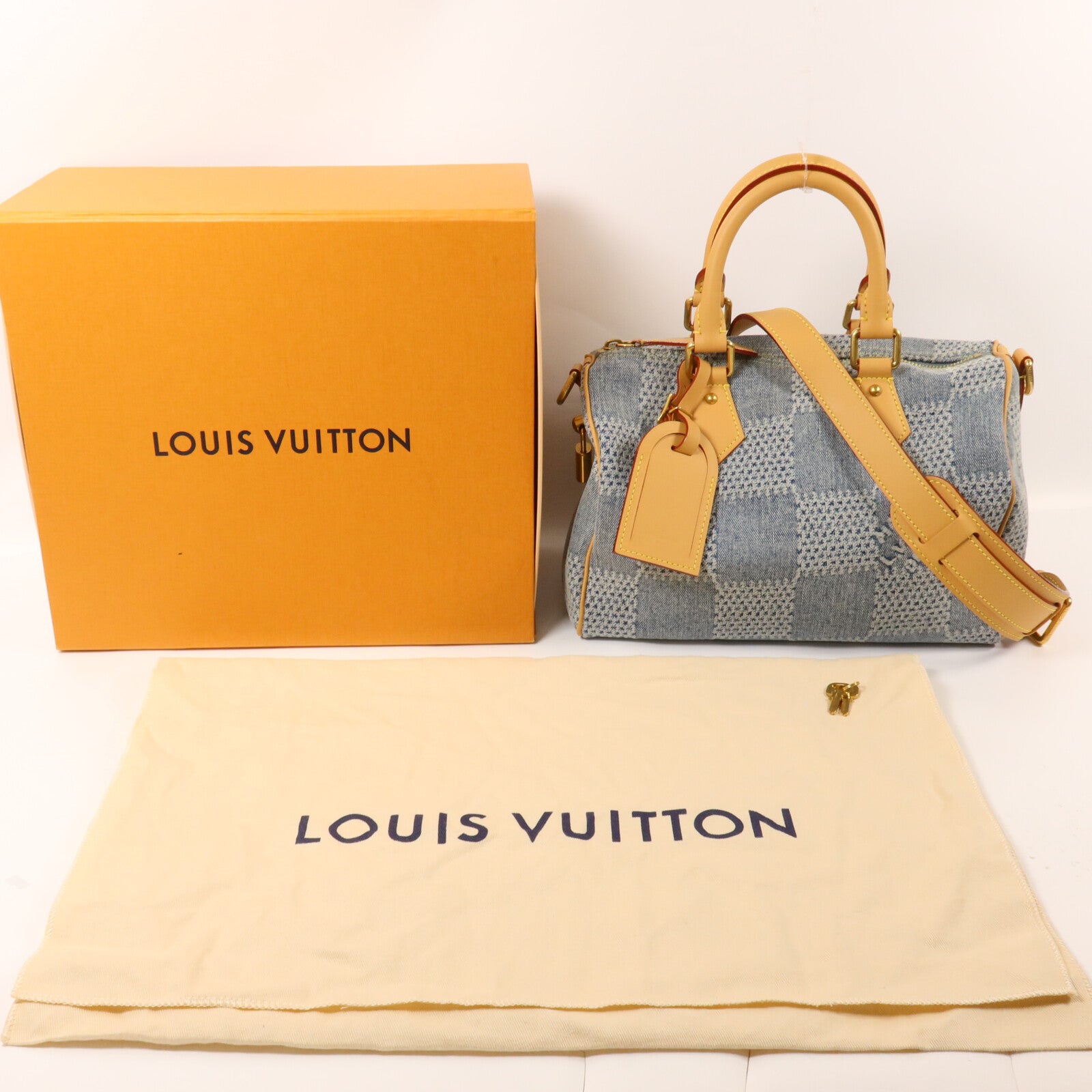 LOUIS VUITTON Damier Denim Speedy 25 Bandouliere手挽肩背兩用袋