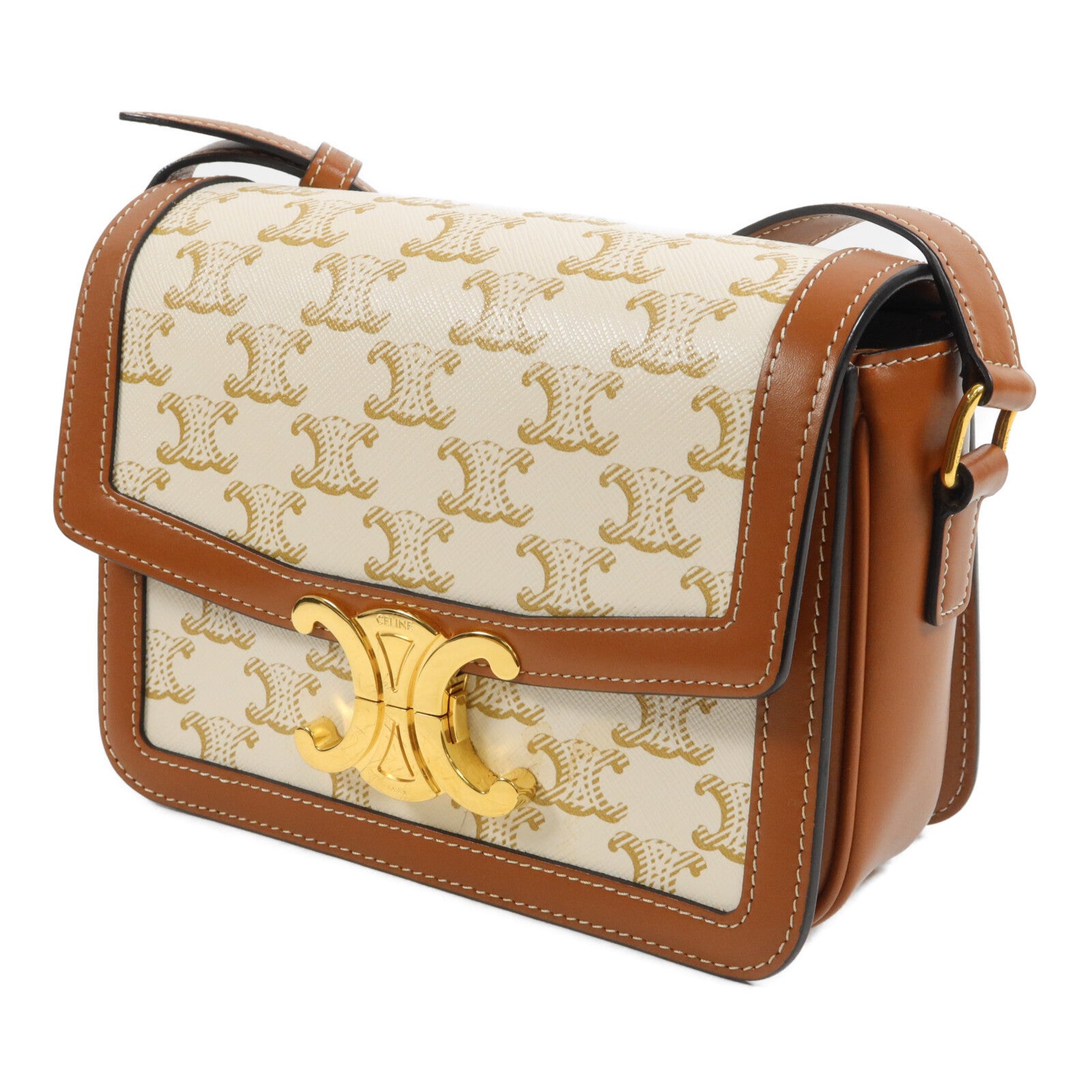 CELINE 牛皮皮革/塗層帆布Classique Triomphe Teen肩背袋
