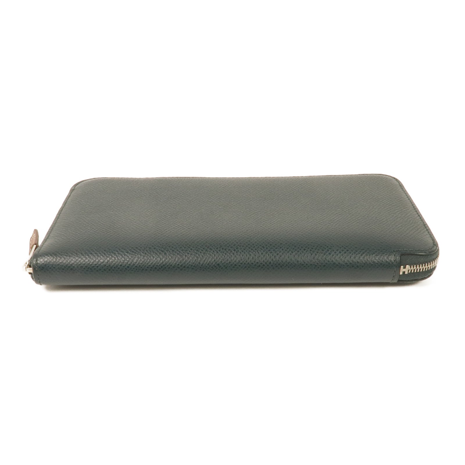 HERMES Epsom皮革Silk In Long Wallet銀扣長錢包Vert Cypress