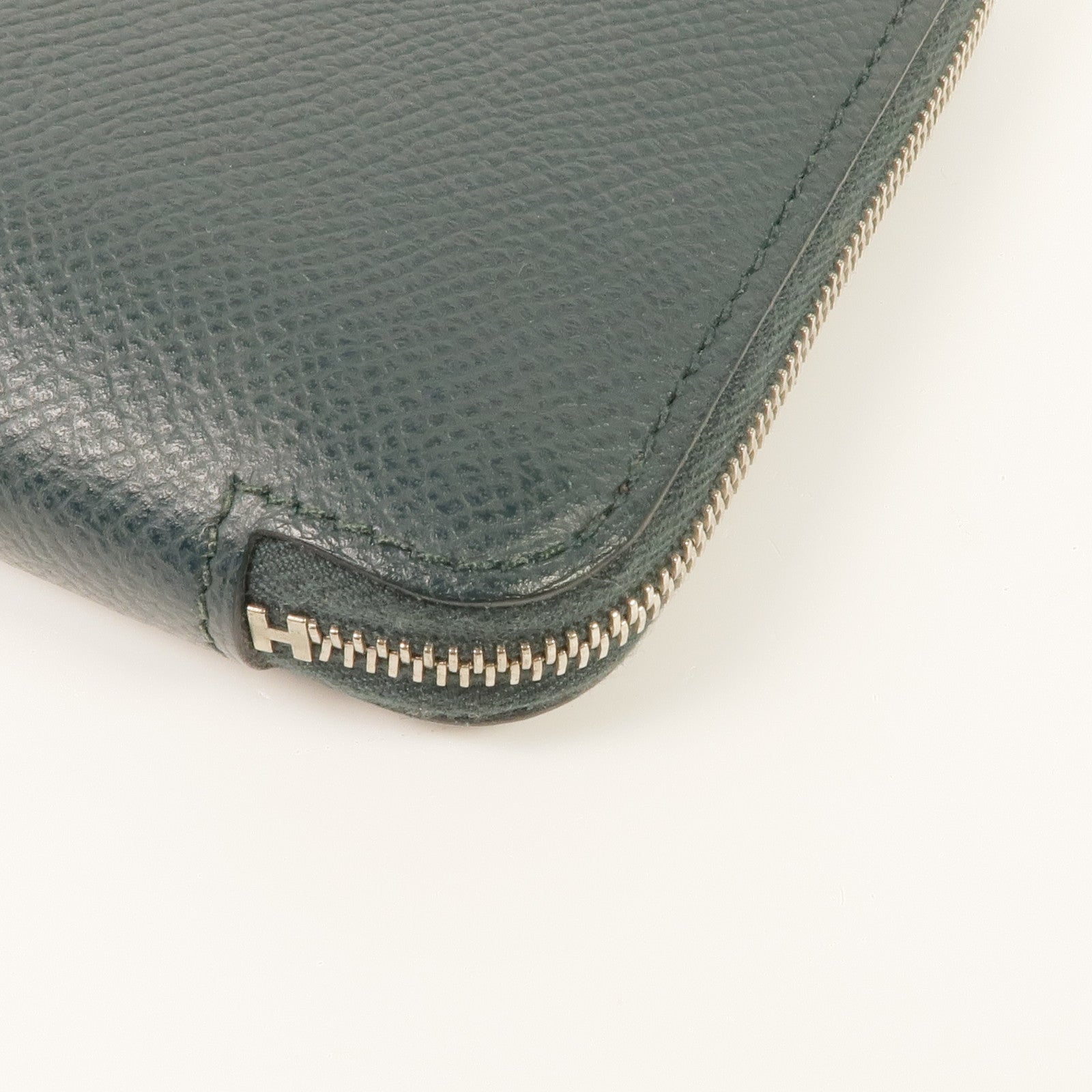 HERMES Epsom皮革Silk In Long Wallet銀扣長錢包Vert Cypress