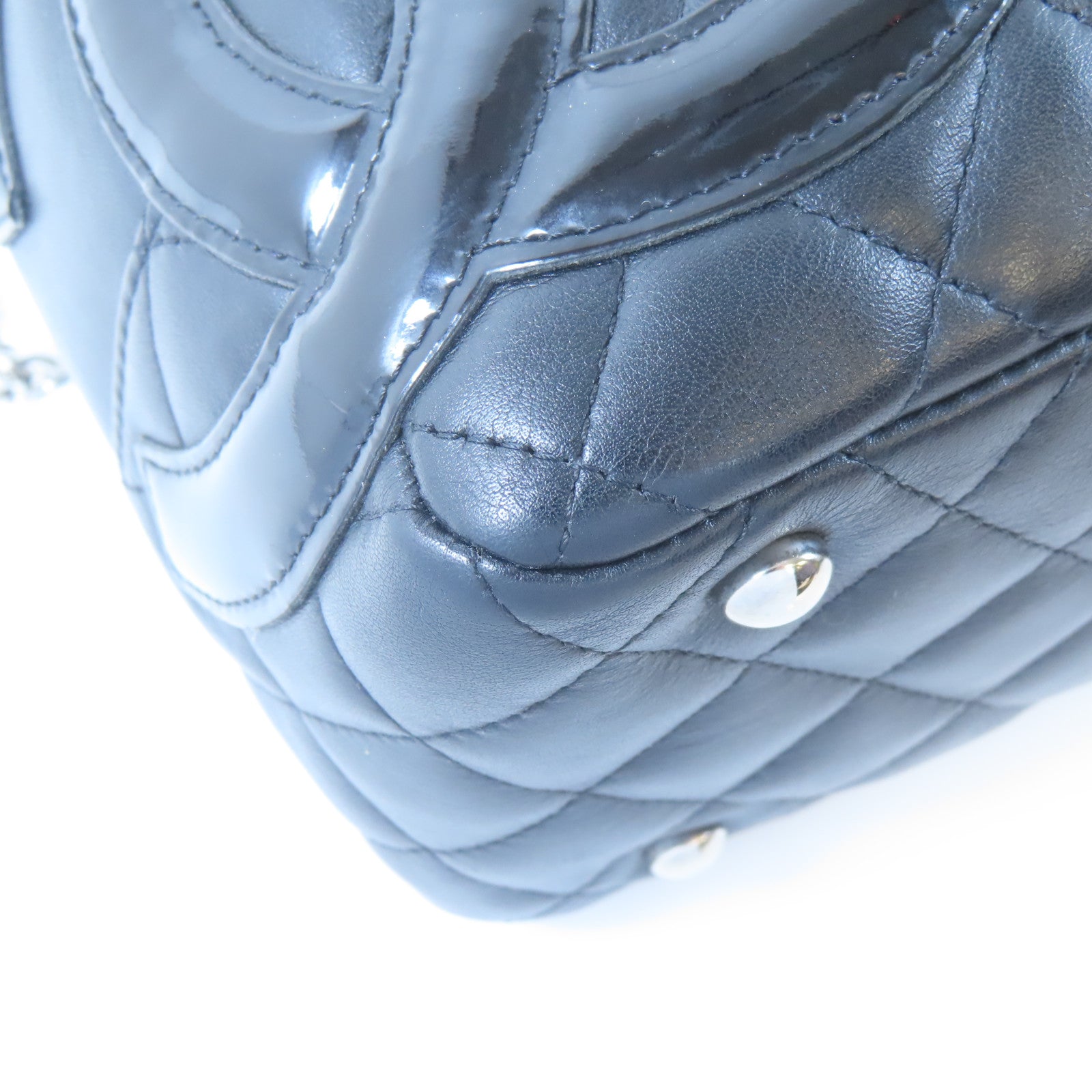 CHANEL 菱格羊皮皮革Cambon Tote銀扣肩背袋黑色