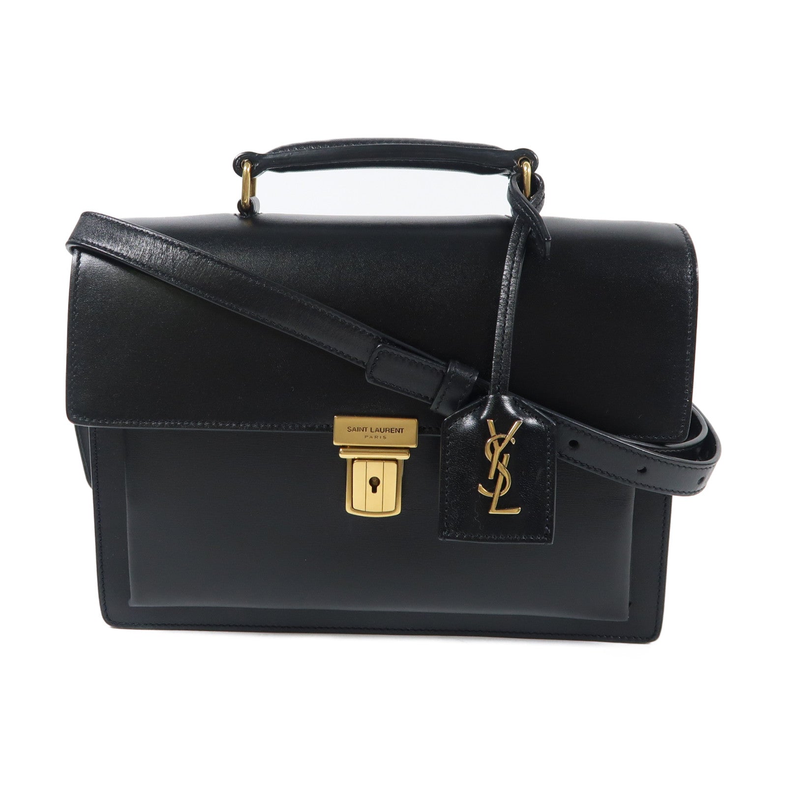 SAINT LAURENT 牛皮皮革Shoulder Bag金扣手挽肩背兩用袋黑色