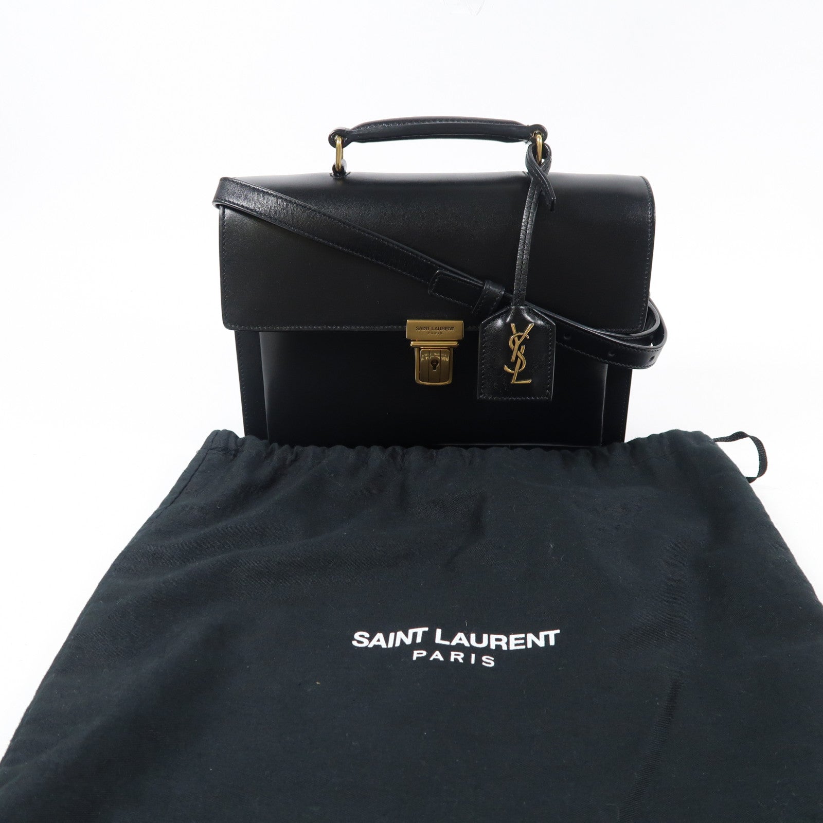 SAINT LAURENT 牛皮皮革Shoulder Bag金扣手挽肩背兩用袋黑色