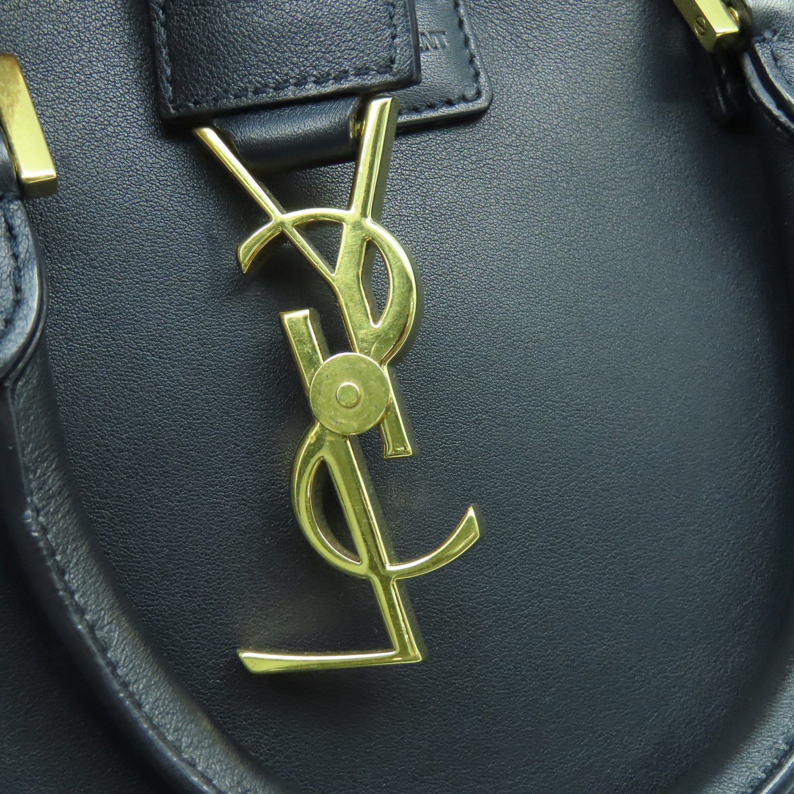 SAINT LAURENT 牛皮皮革2 Way Shoulder Bag金扣手挽肩背兩用袋深藍色