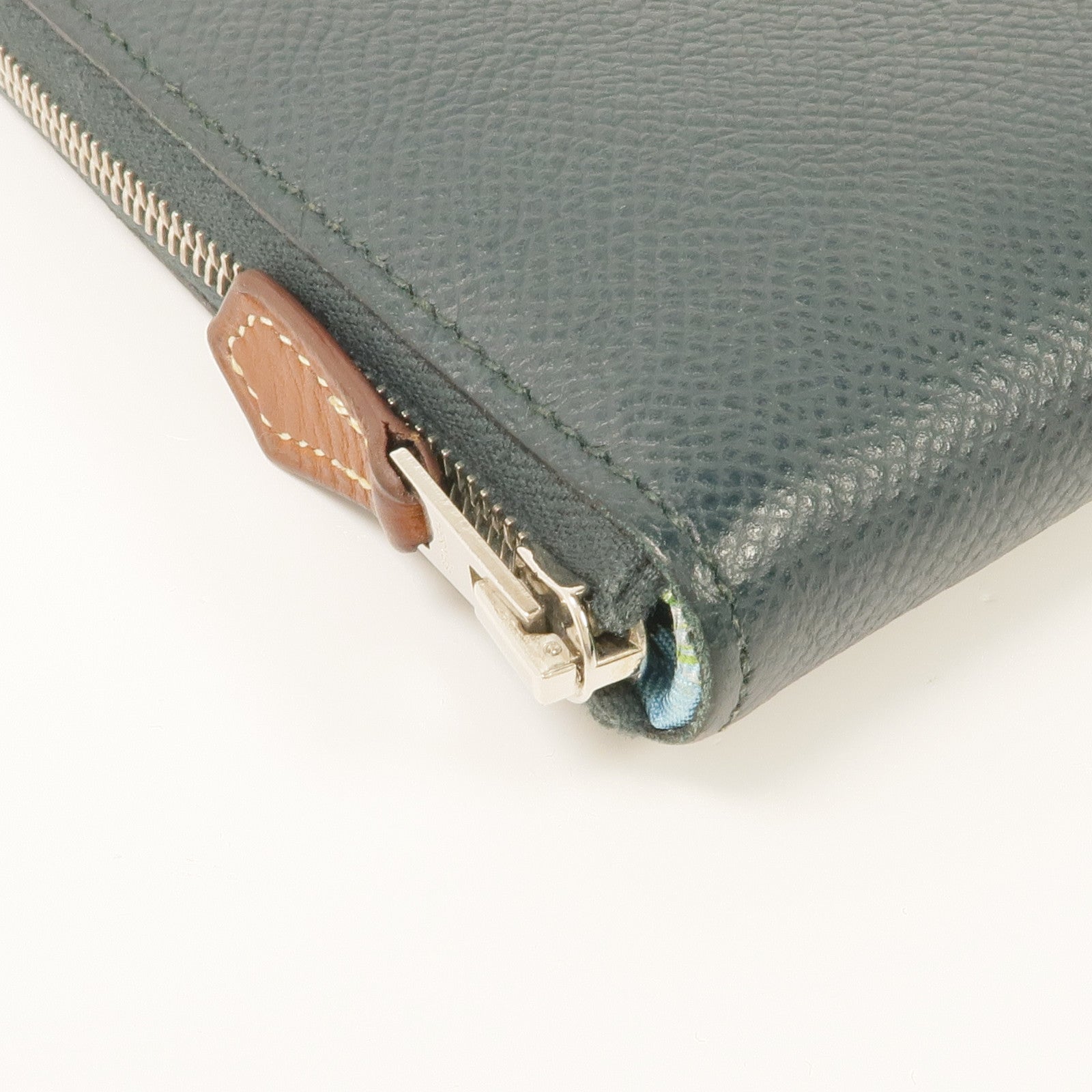 HERMES Epsom皮革Silk In Long Wallet銀扣長錢包Vert Cypress