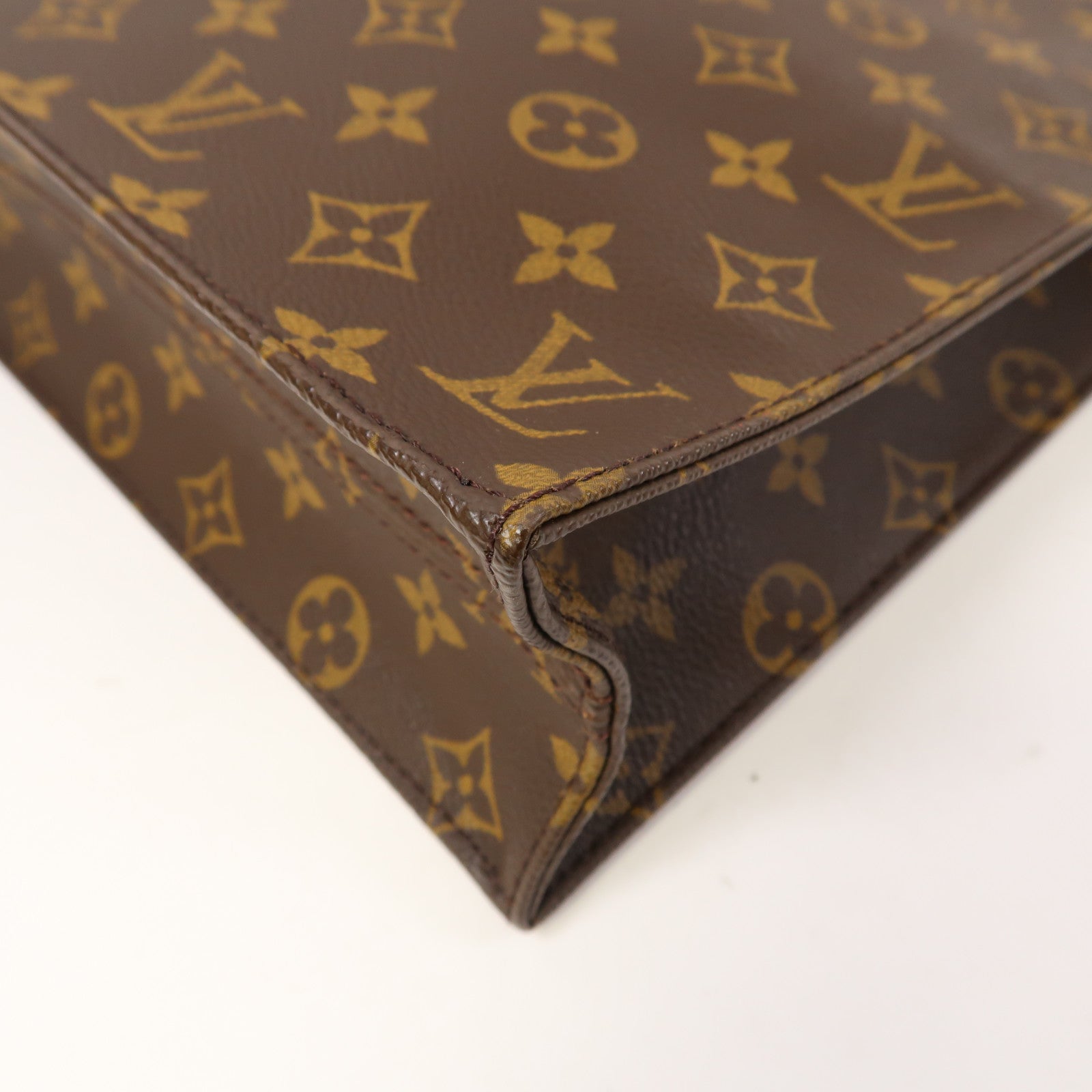 LOUIS VUITTON Monogram Sac Plat金扣手挽袋啡色