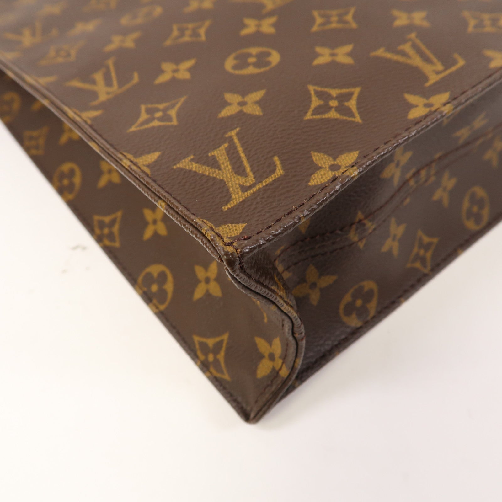 LOUIS VUITTON Monogram Sac Plat金扣手挽袋啡色