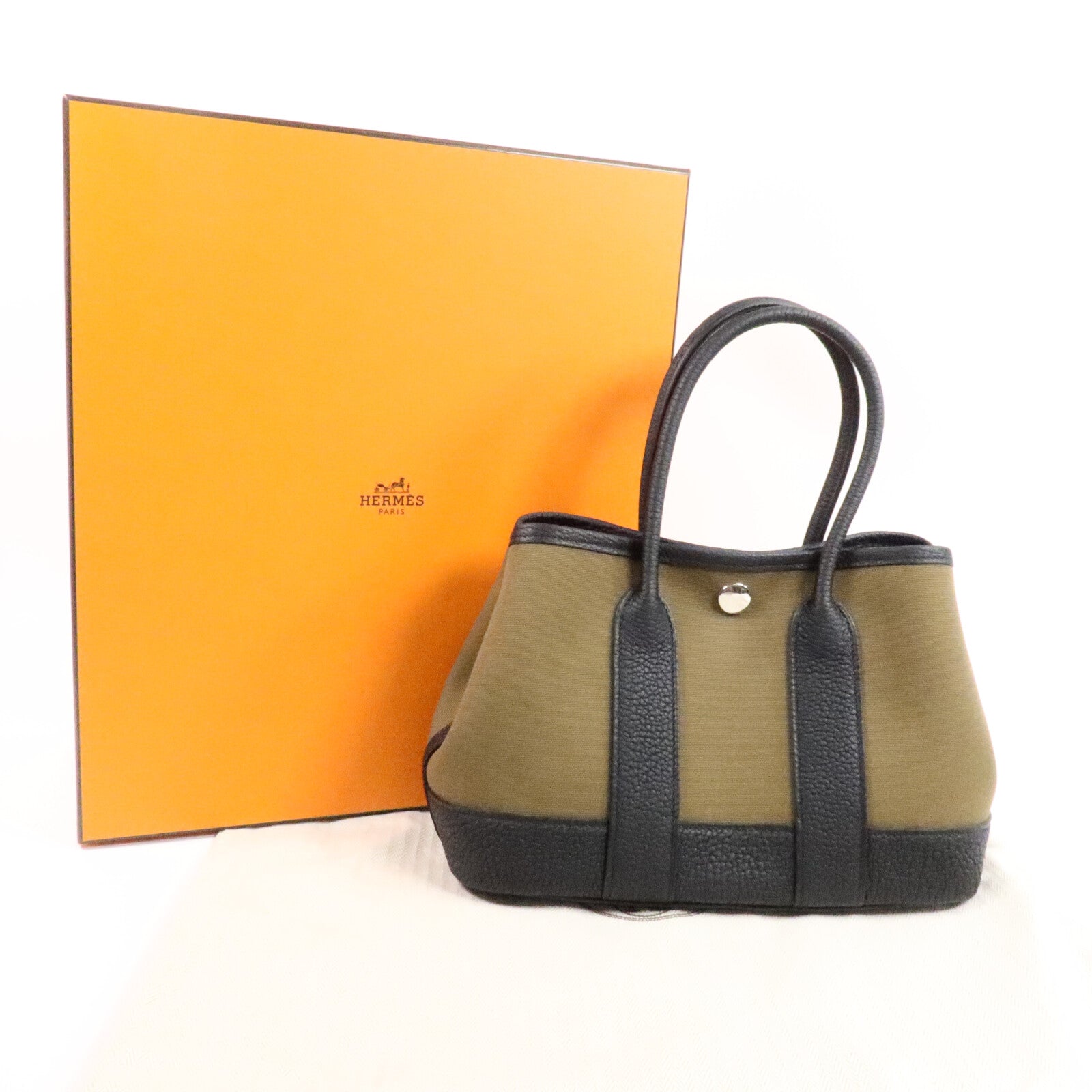 HERMES Toile/Negonda皮革Mini Garden Party手挽袋