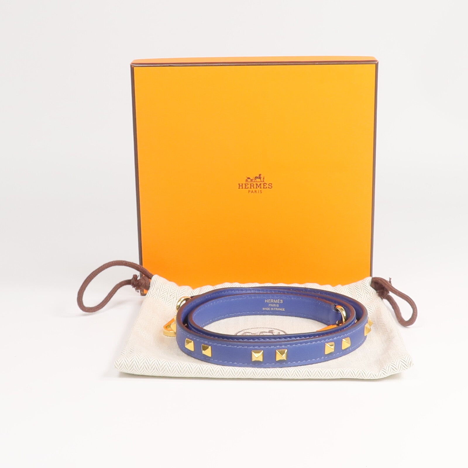 HERMES Vache Liegee皮革Mini Dog Bag Shoulder Strap金扣肩帶Bleu Brighton