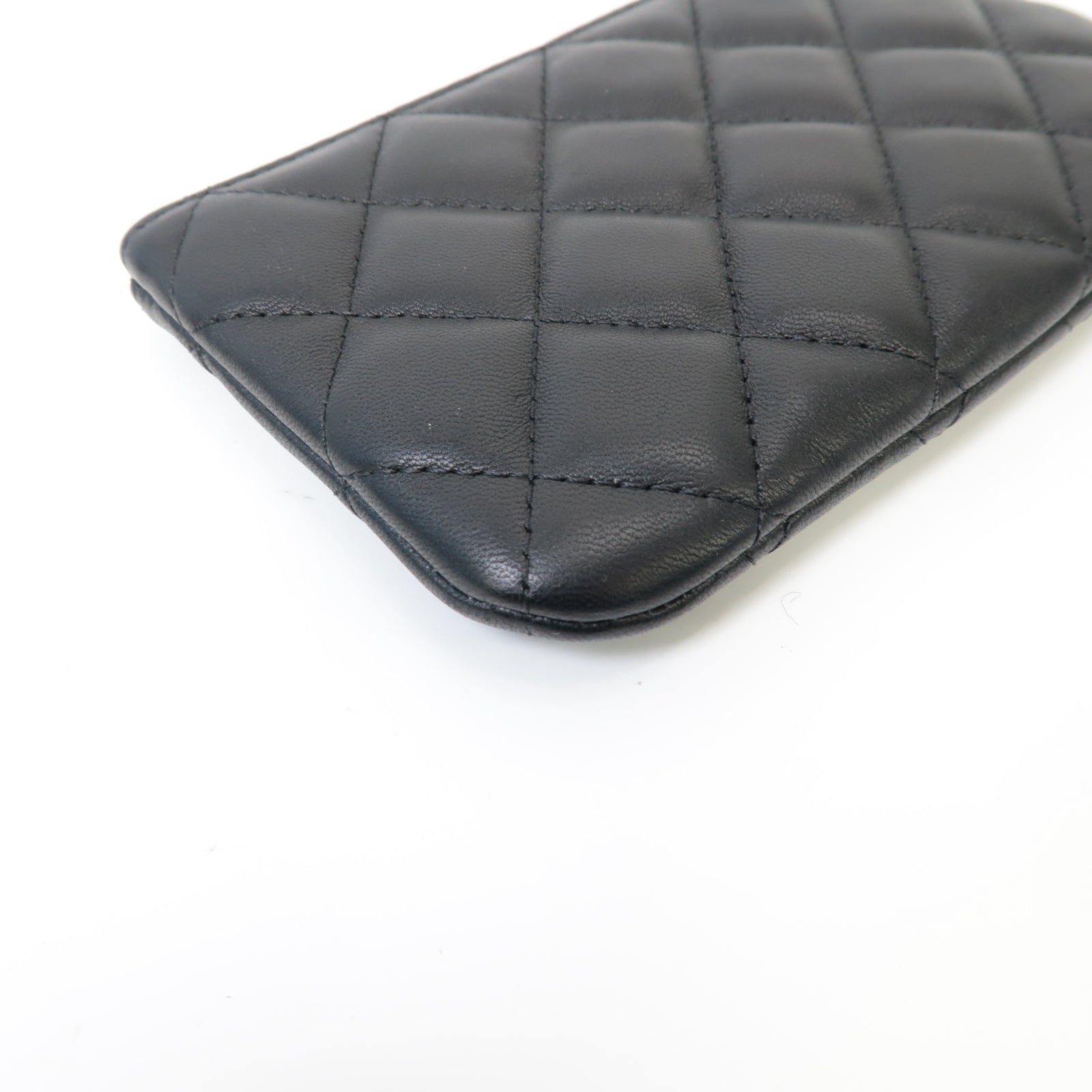CHANEL 菱格羊皮皮革Clutch Bag銀扣手拿包黒色
