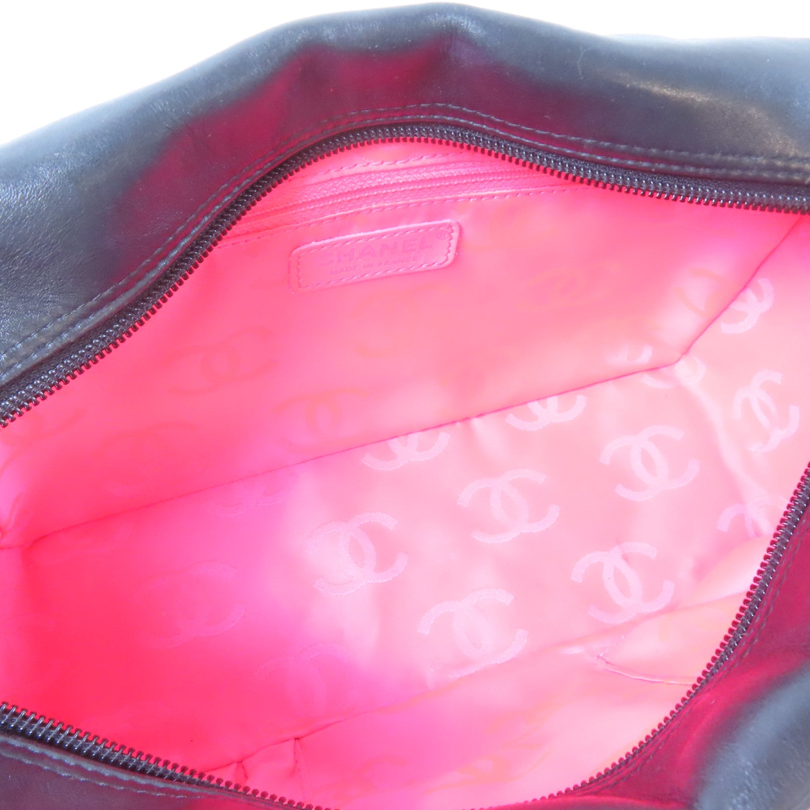 CHANEL 菱格羊皮皮革Cambon Tote銀扣肩背袋黑色