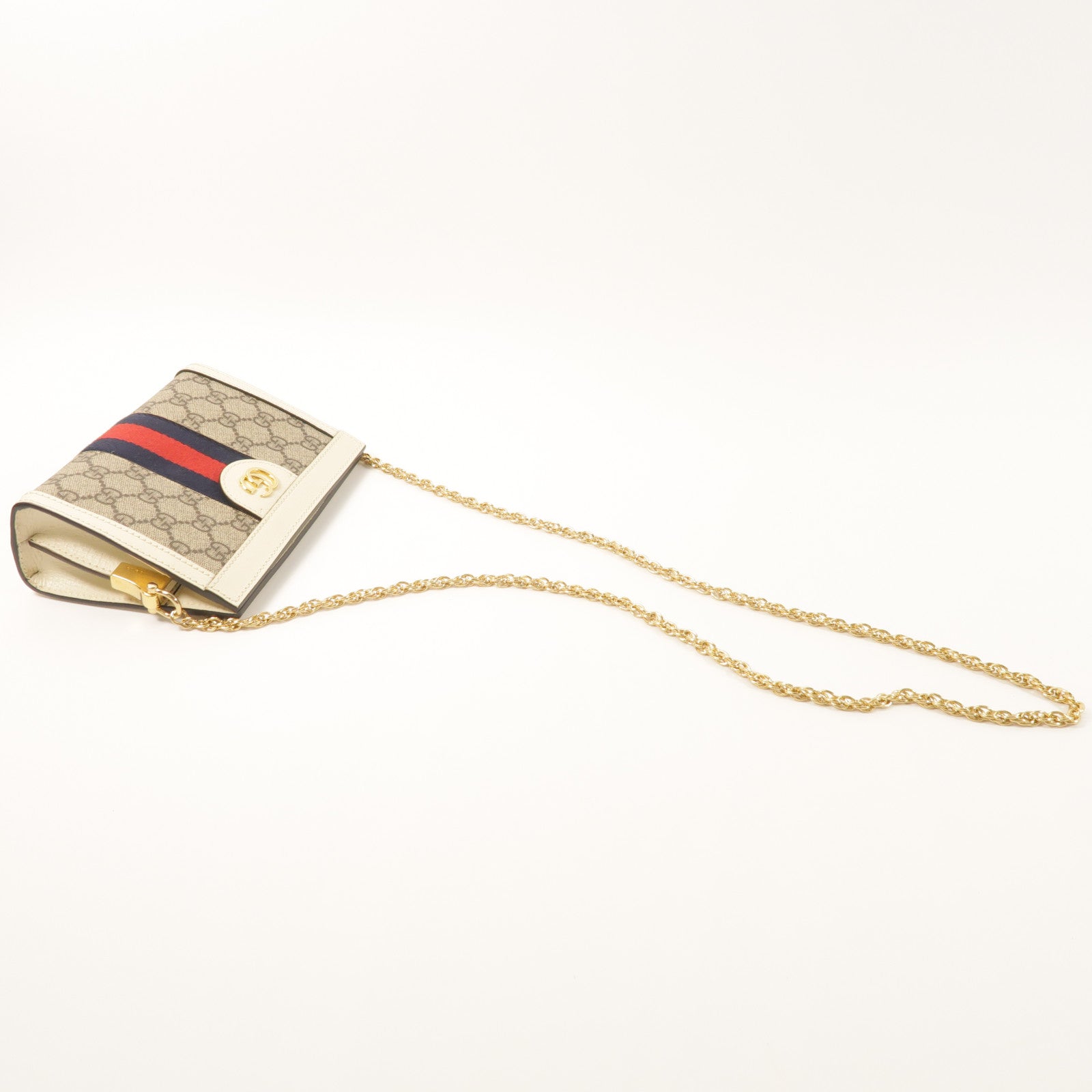 GUCCI 塗層帆布Ophidia GG金扣鏈帶肩背袋