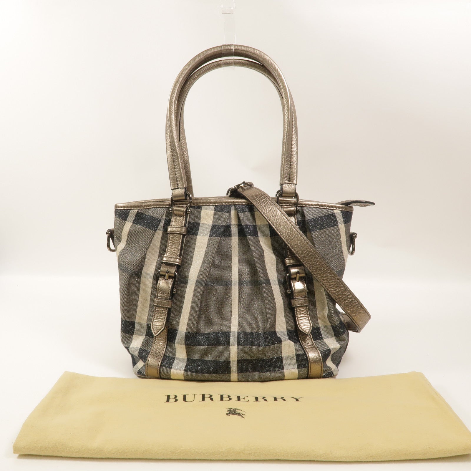 BURBERRY 帆布Beat Check Lowry Tote手挽肩背兩用袋