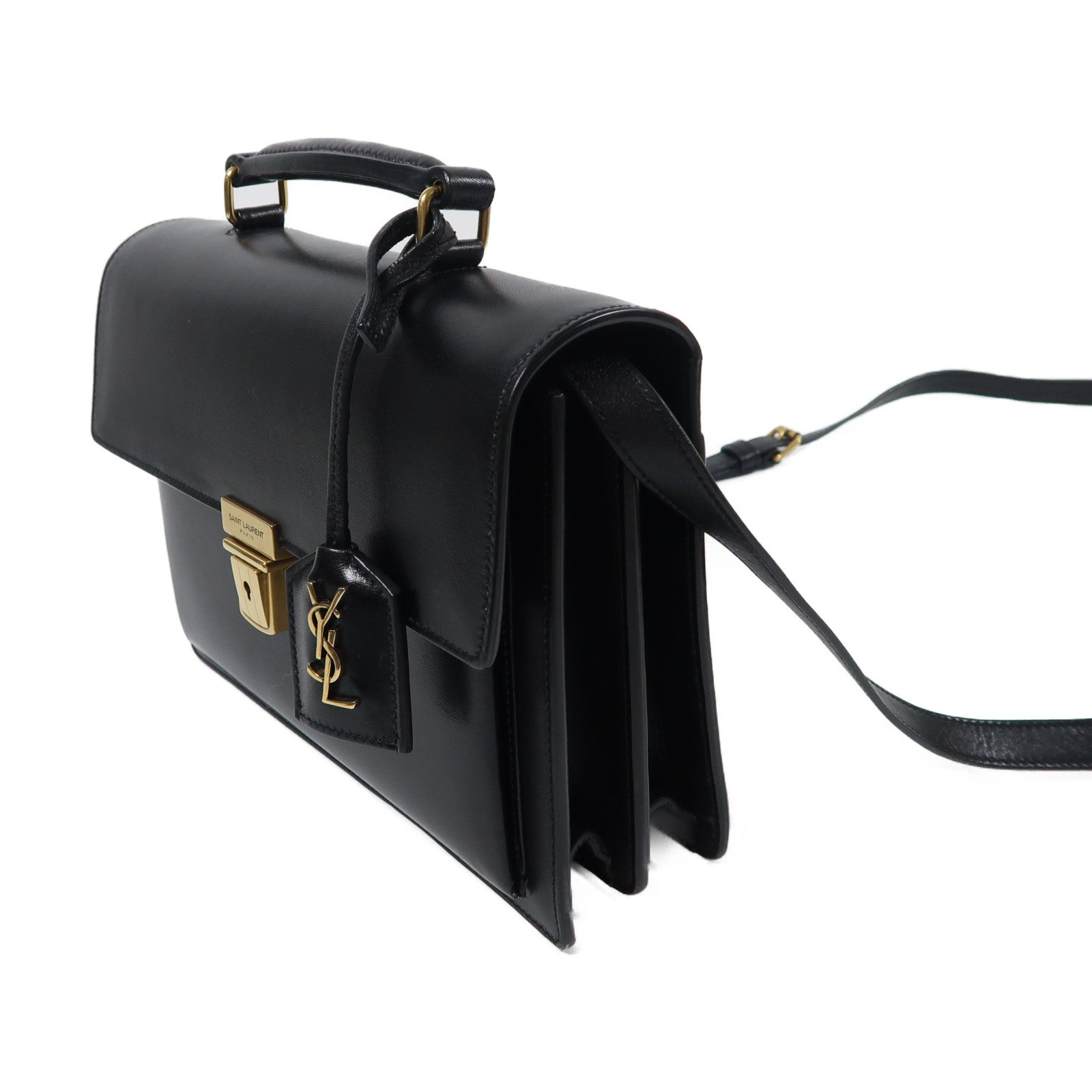 SAINT LAURENT 牛皮皮革Shoulder Bag金扣手挽肩背兩用袋黑色