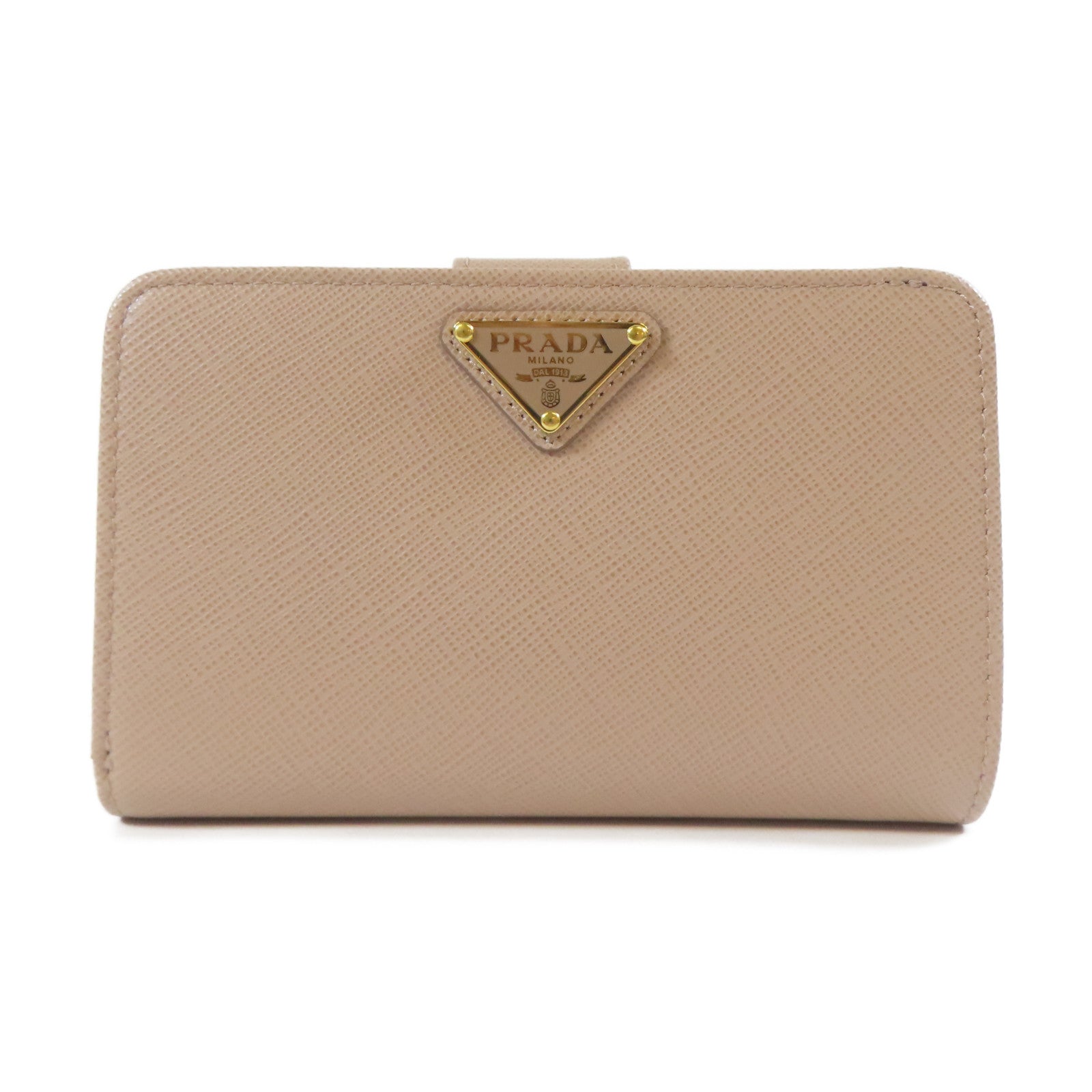 PRADA 牛皮皮革Wallet金扣錢包米色