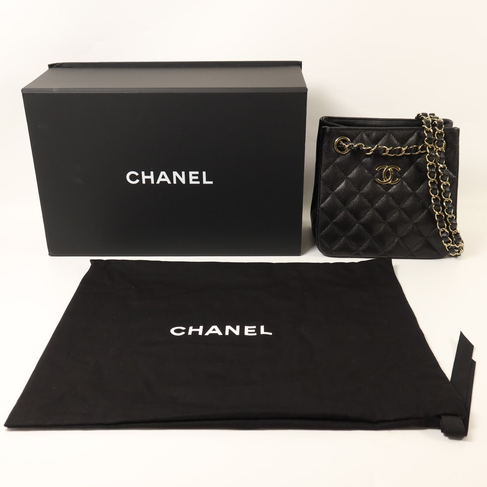 CHANEL 牛皮皮革Mini Tote金扣肩背袋
